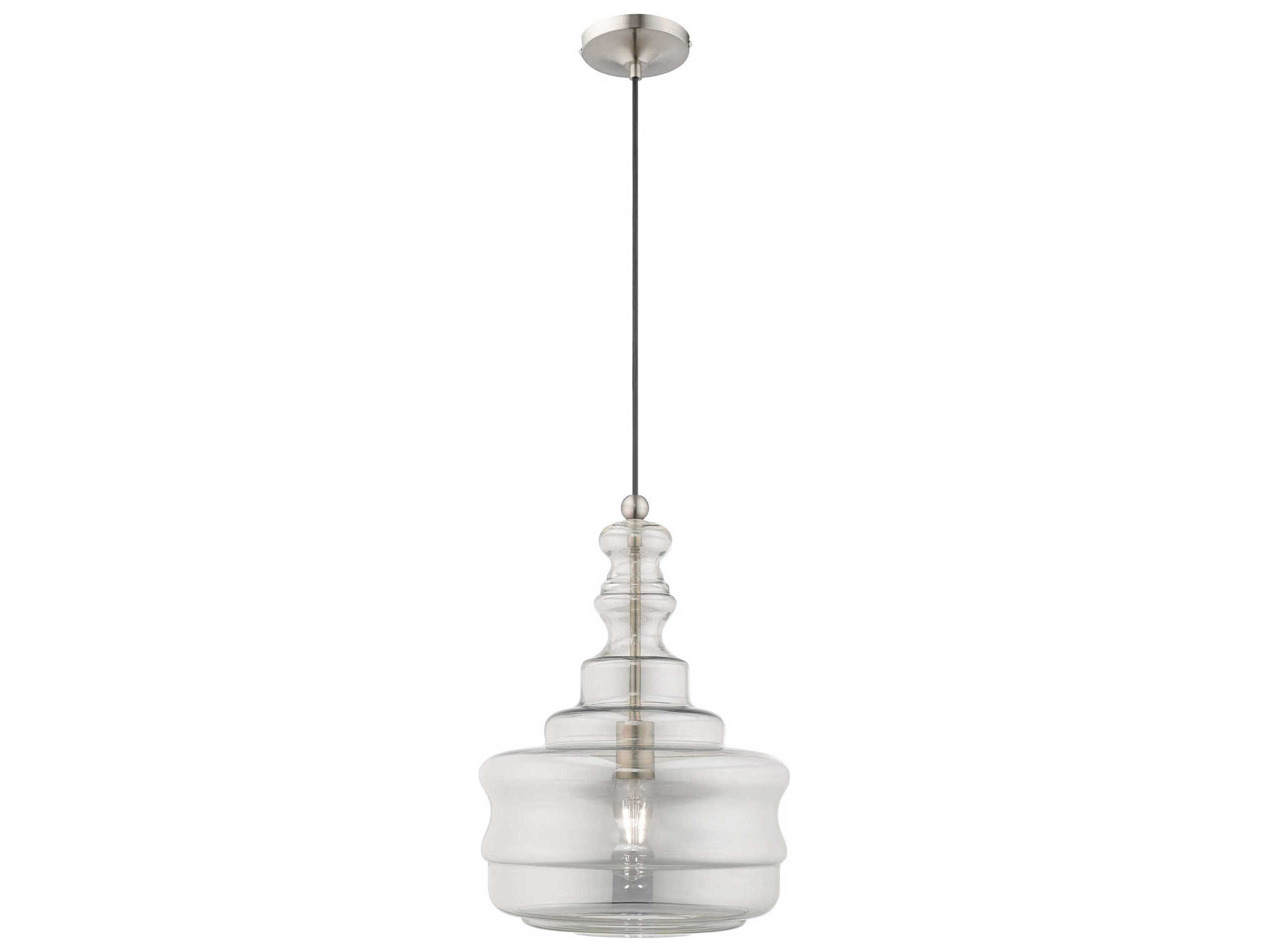 Livex Lighting Art Glass 1-Light Brushed Nickel Clear Pendant