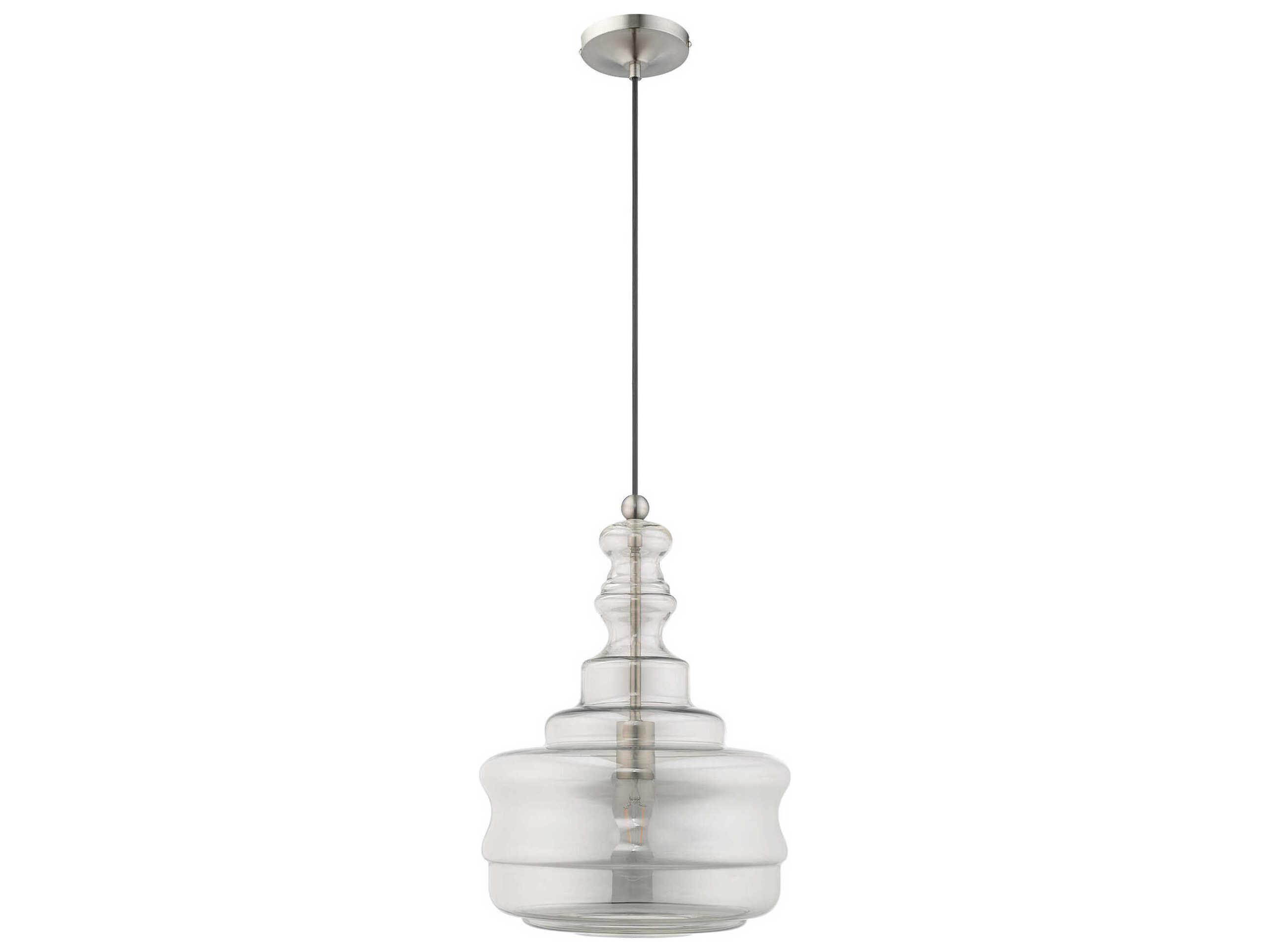 Livex Lighting Art Glass 1-Light Brushed Nickel Clear Pendant