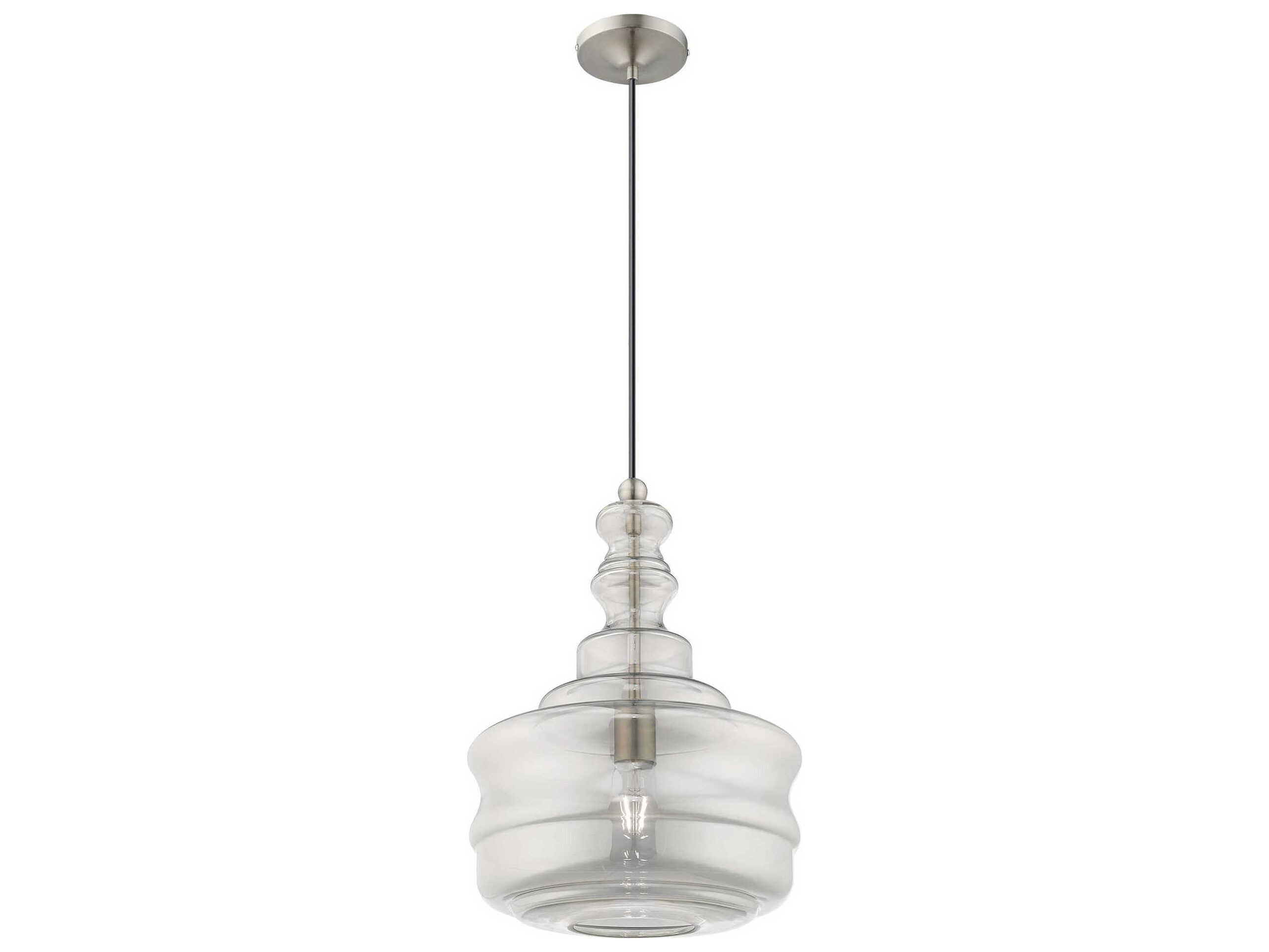 Livex Lighting Art Glass 1-Light Brushed Nickel Clear Pendant