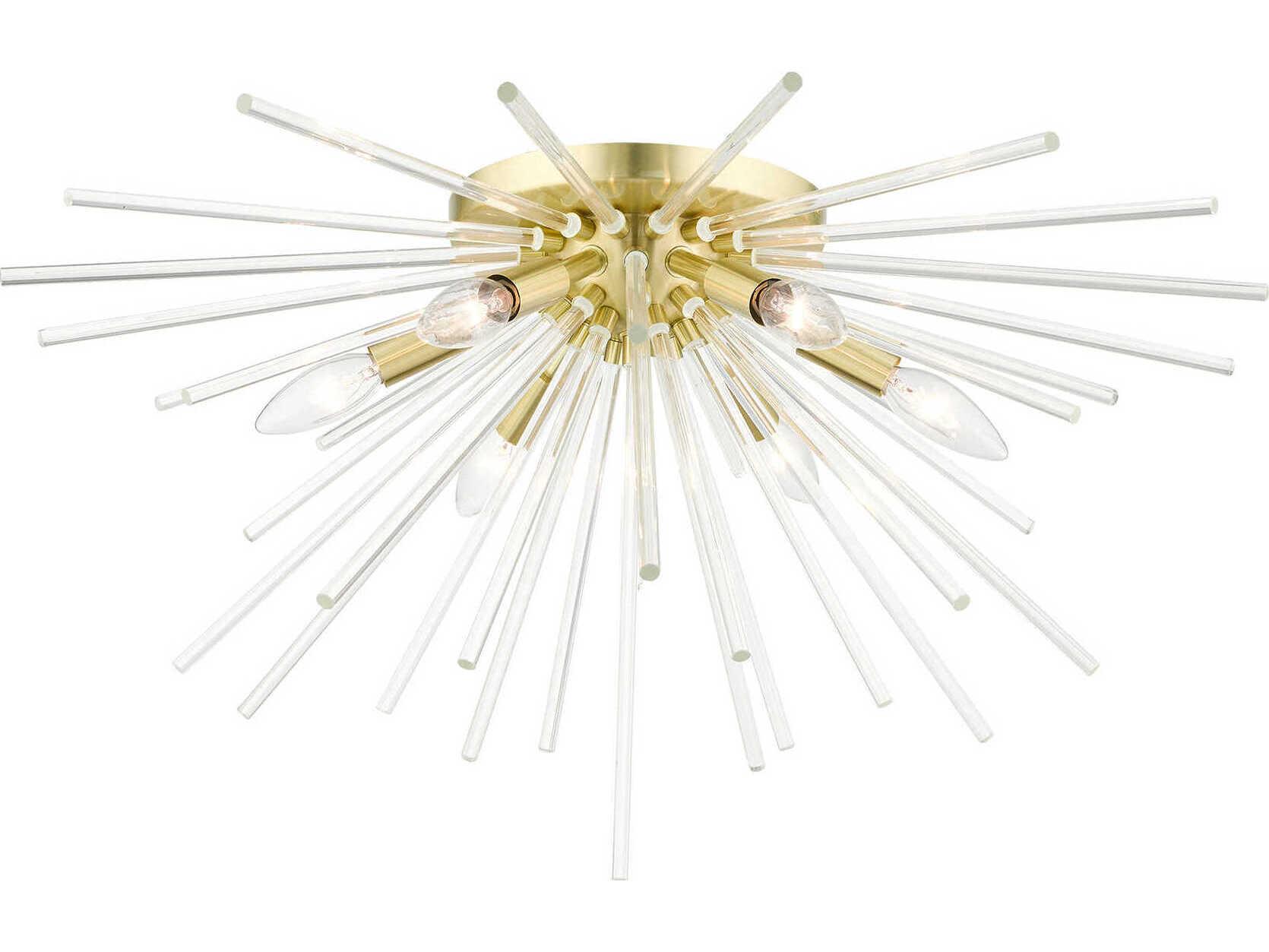 Livex Lighting Utopia 6-Light Satin Brass Crystal Sputnik Flush Mount