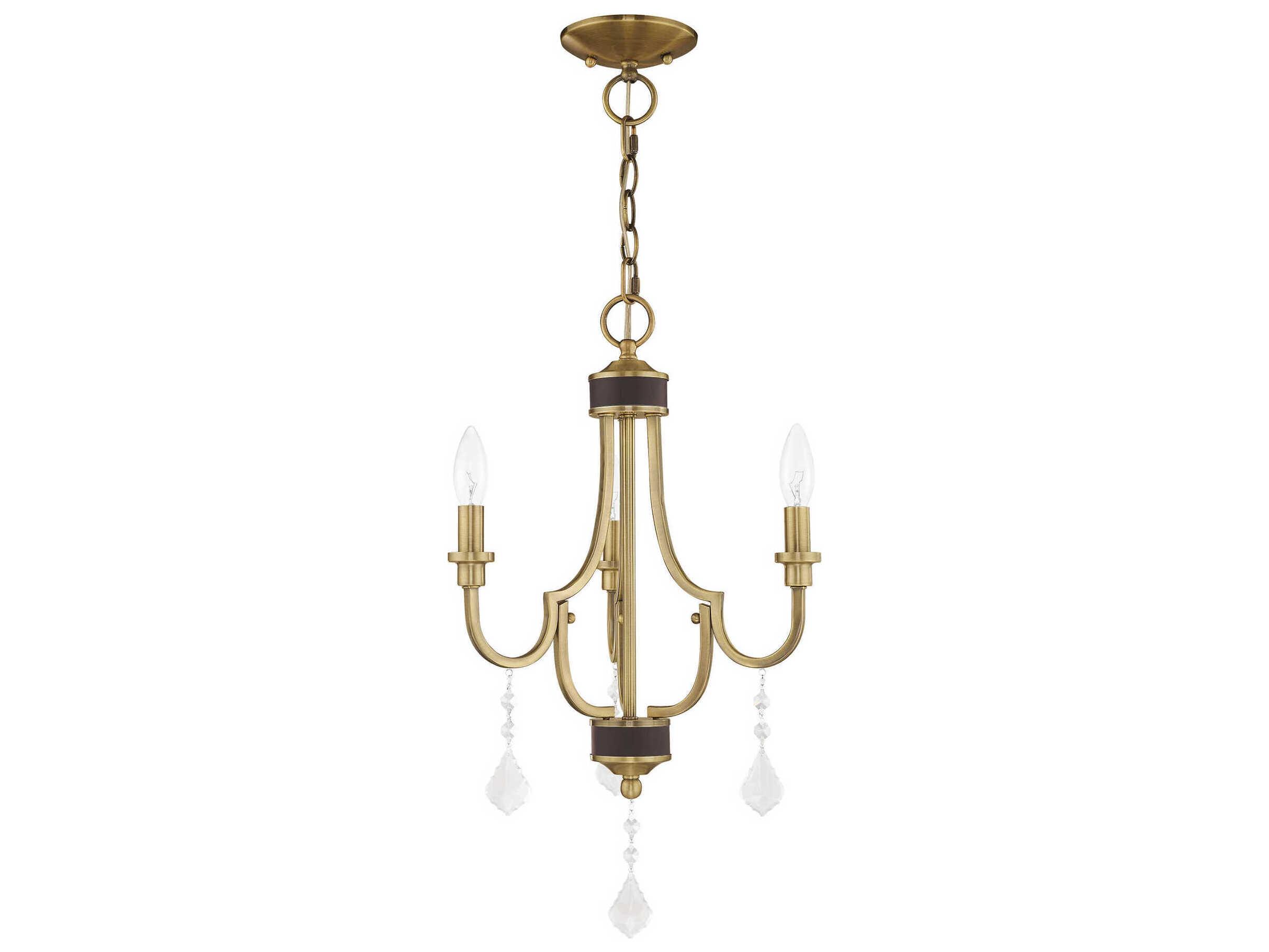 Livex Lighting Glendale 3-Light Antique Brass Crystal Candelabra Chandelier