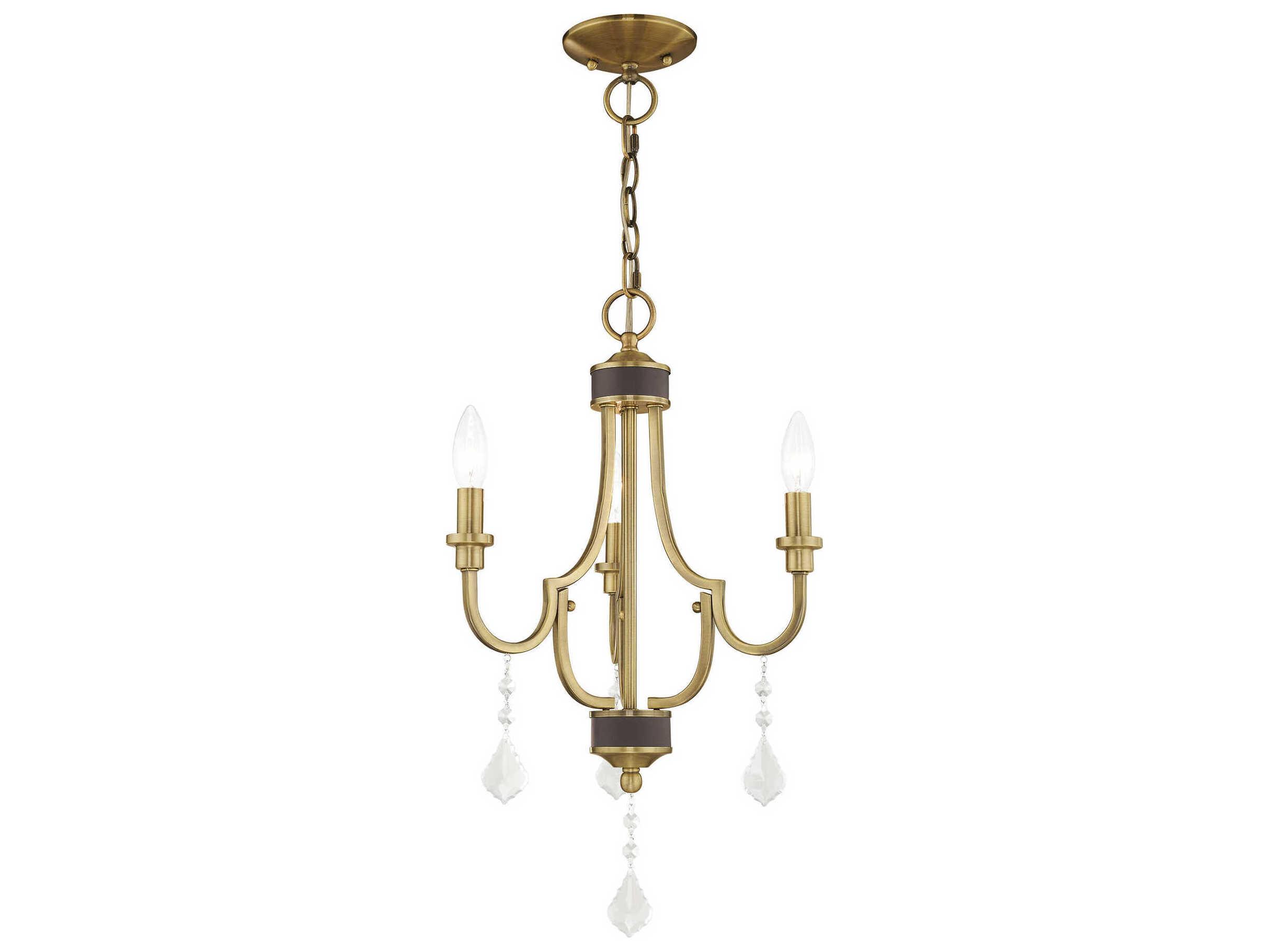 Livex Lighting Glendale 3-Light Antique Brass Crystal Candelabra Chandelier