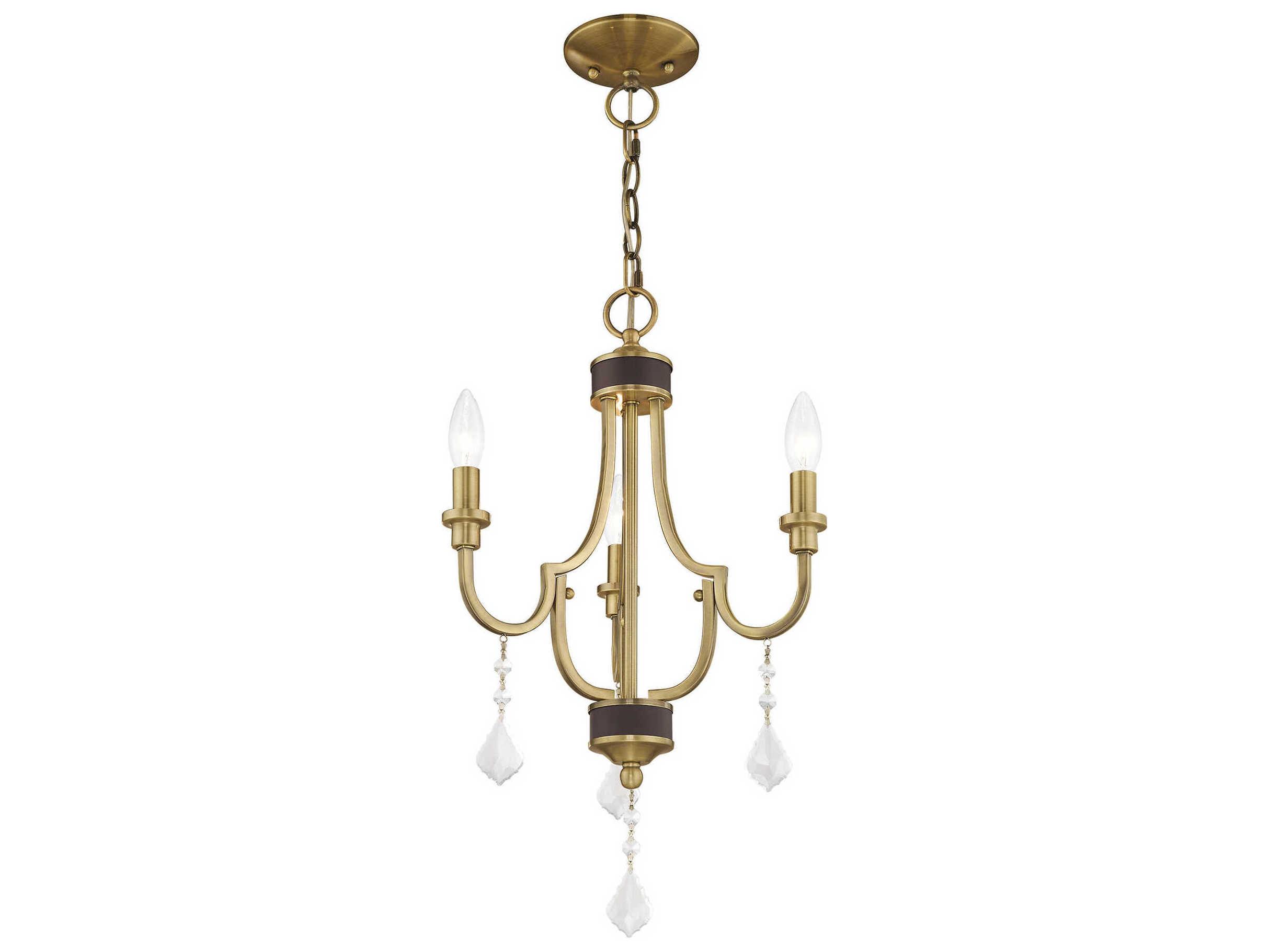 Livex Lighting Glendale 3-Light Antique Brass Crystal Candelabra Chandelier