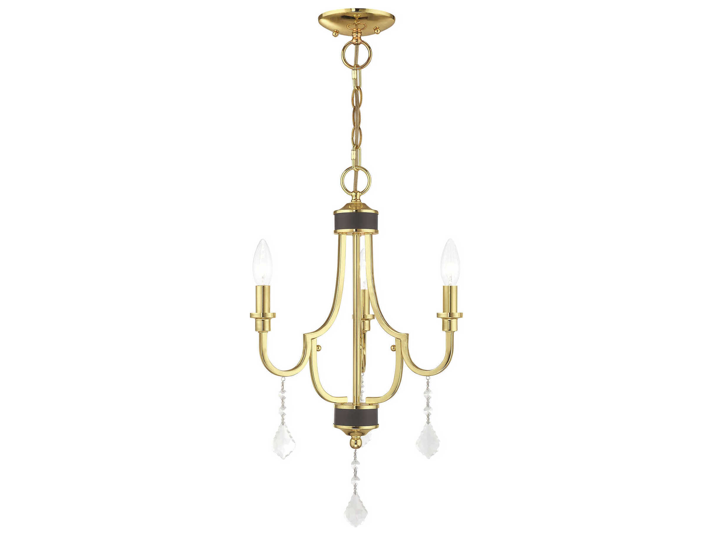 Livex Lighting Glendale 3-Light Polished Brass Crystal Candelabra Chandelier