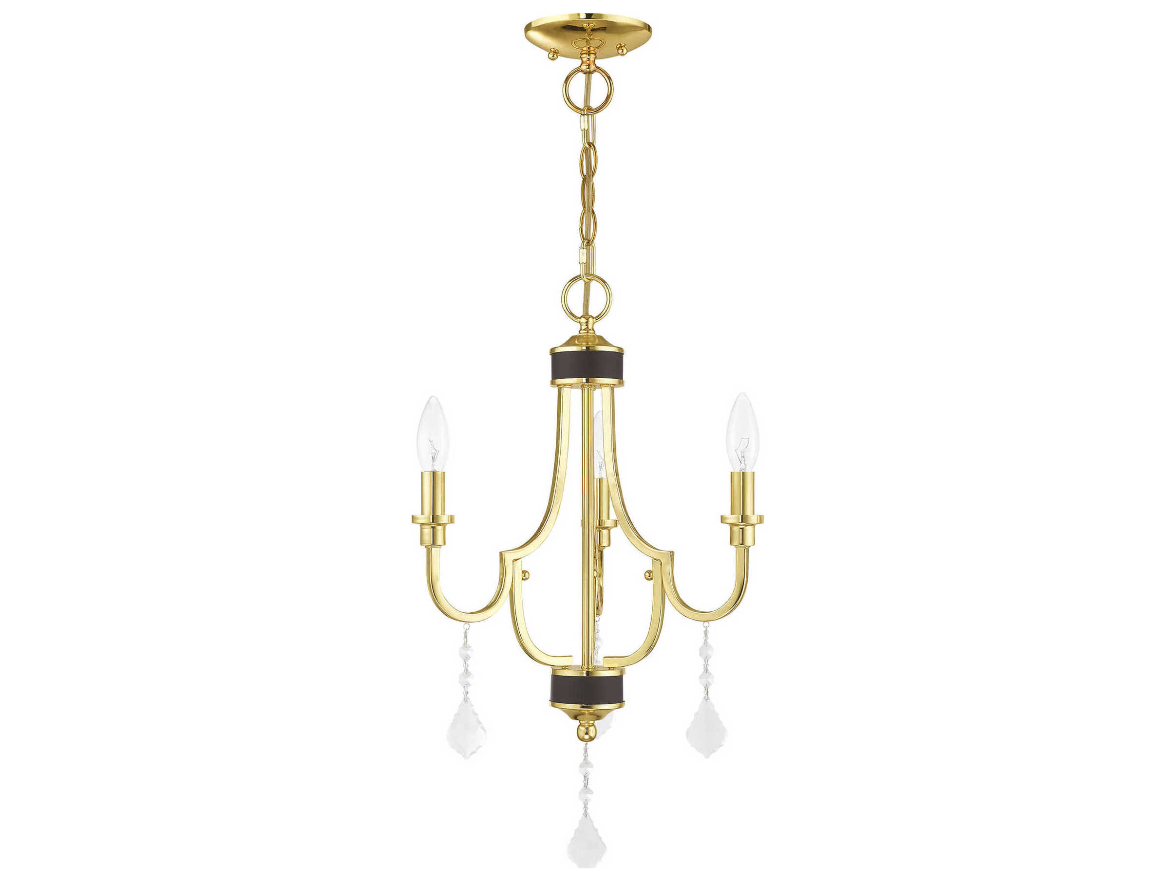 Livex Lighting Glendale 3-Light Polished Brass Crystal Candelabra Chandelier