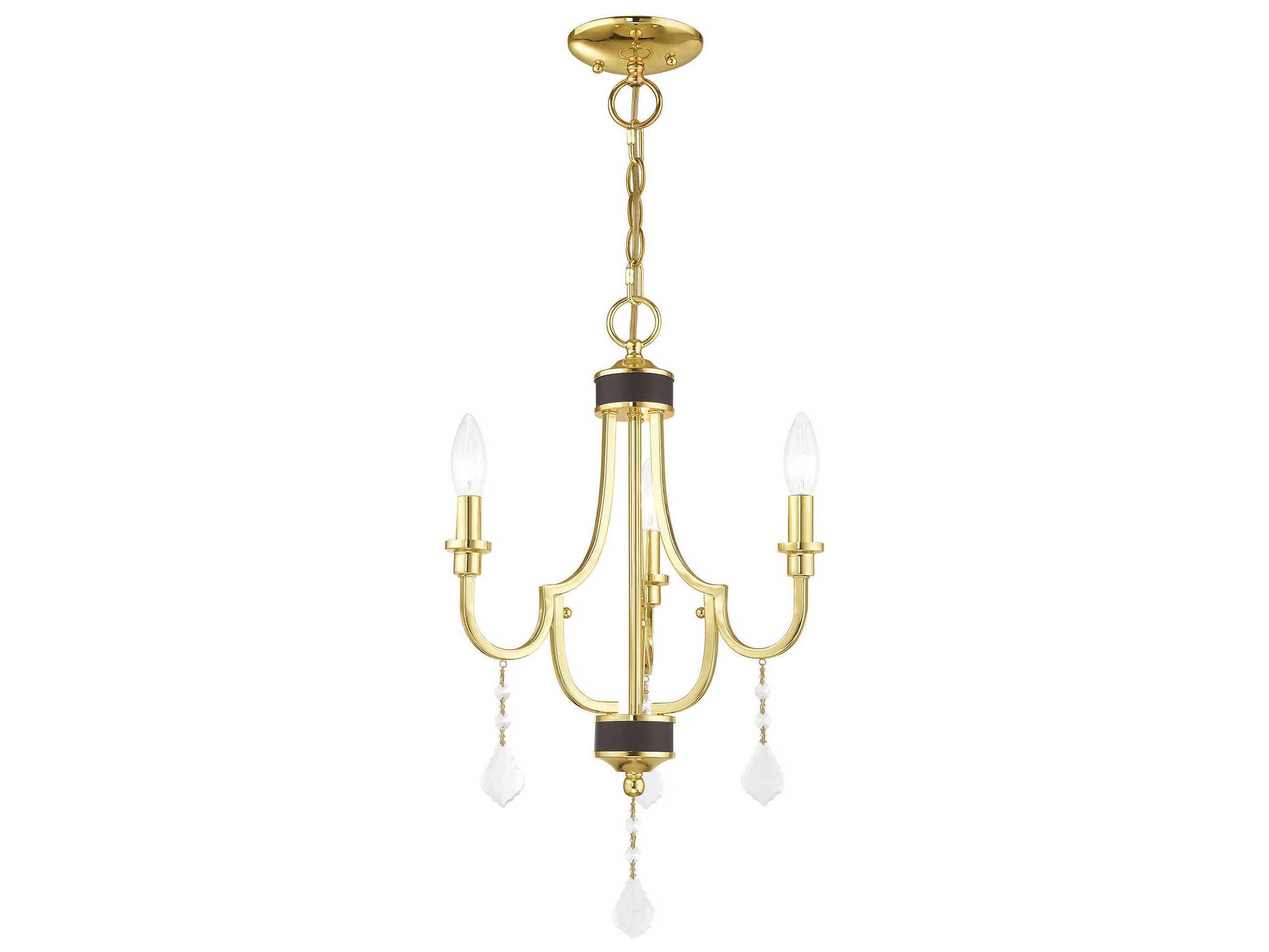 Livex Lighting Glendale 3-Light Polished Brass Crystal Candelabra Chandelier