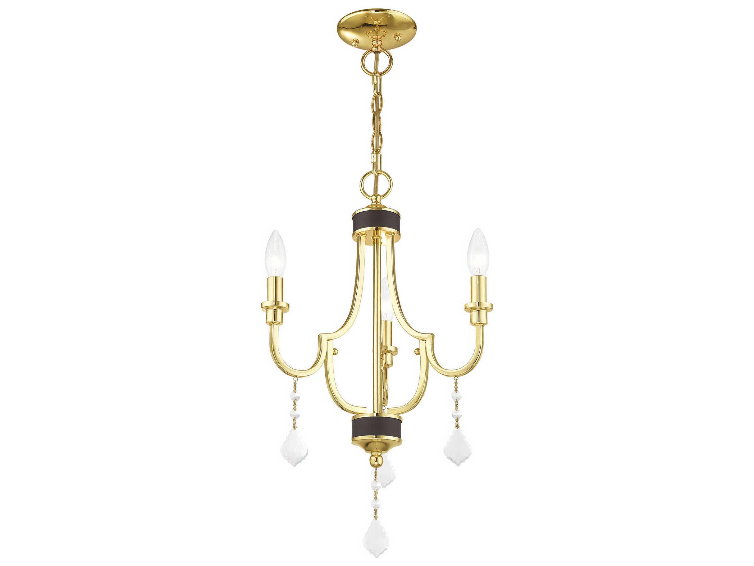 Livex Lighting Glendale 3-Light Polished Brass Crystal Candelabra Chandelier