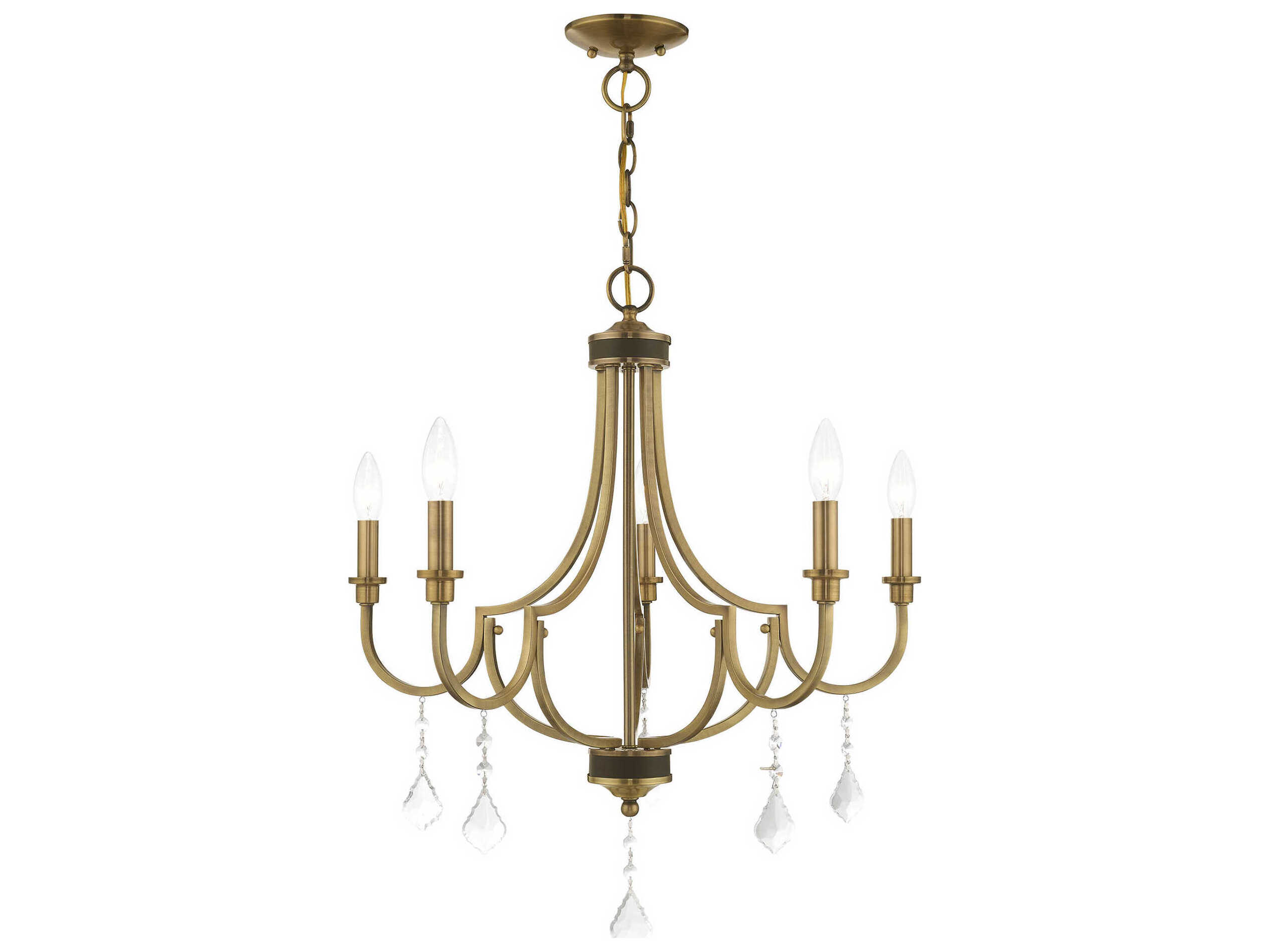 Livex Lighting Glendale 5-Light Antique Brass Crystal Candelabra Chandelier