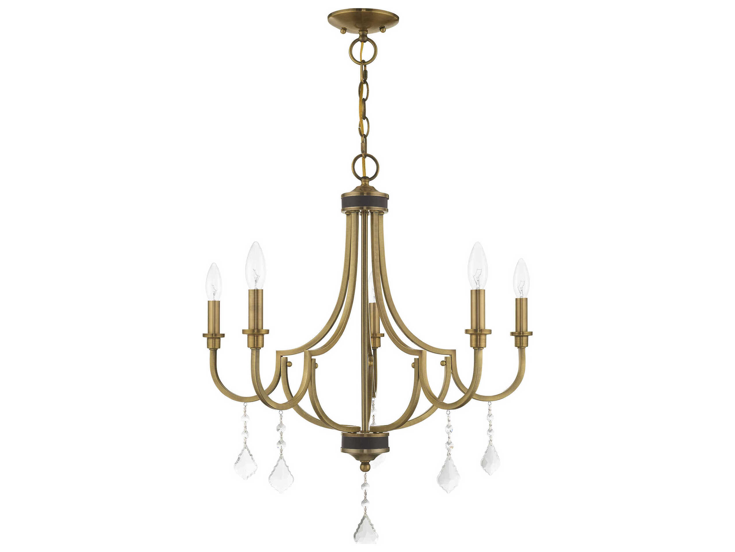 Livex Lighting Glendale 5-Light Antique Brass Crystal Candelabra Chandelier