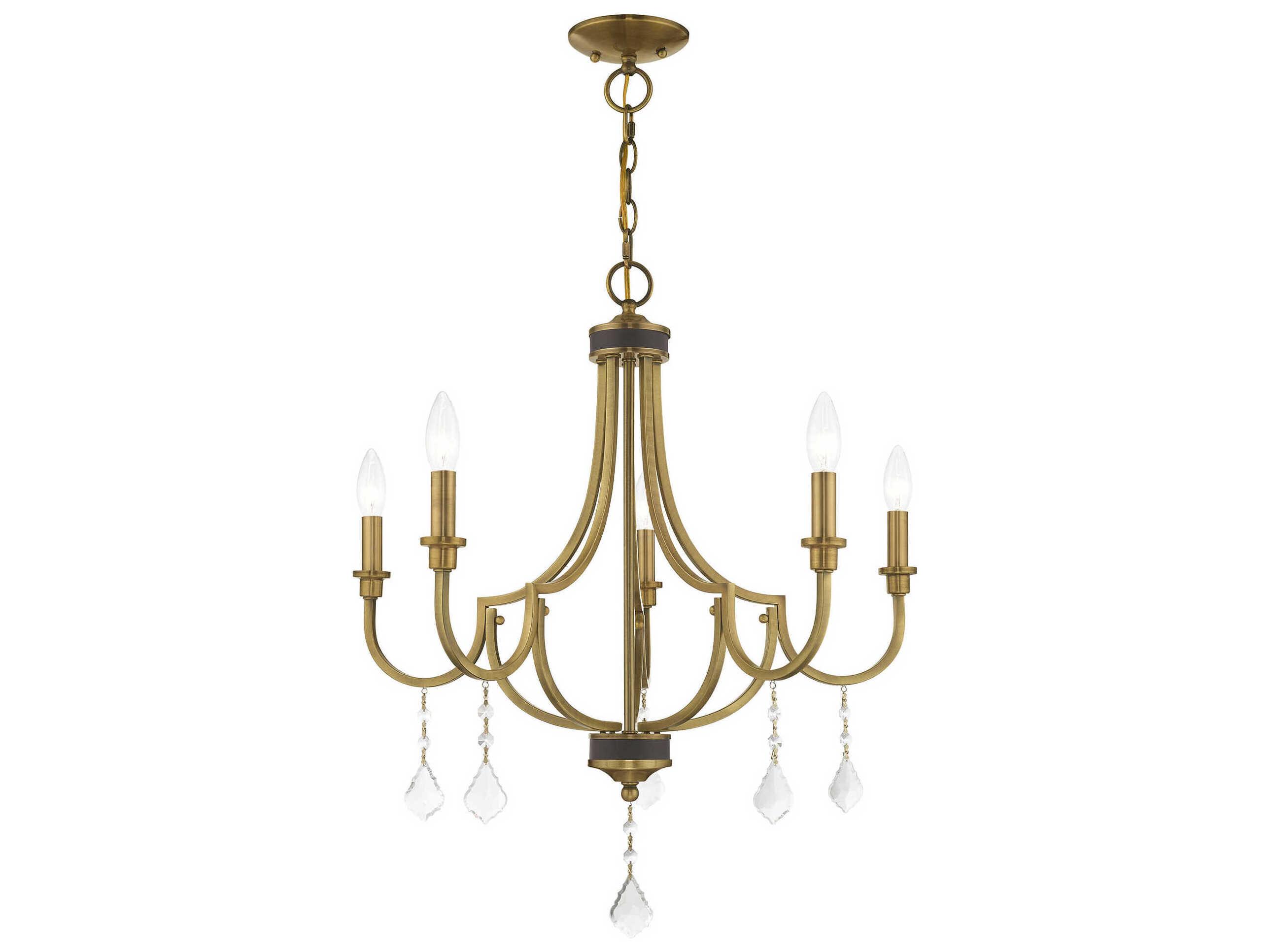 Livex Lighting Glendale 5-Light Antique Brass Crystal Candelabra Chandelier