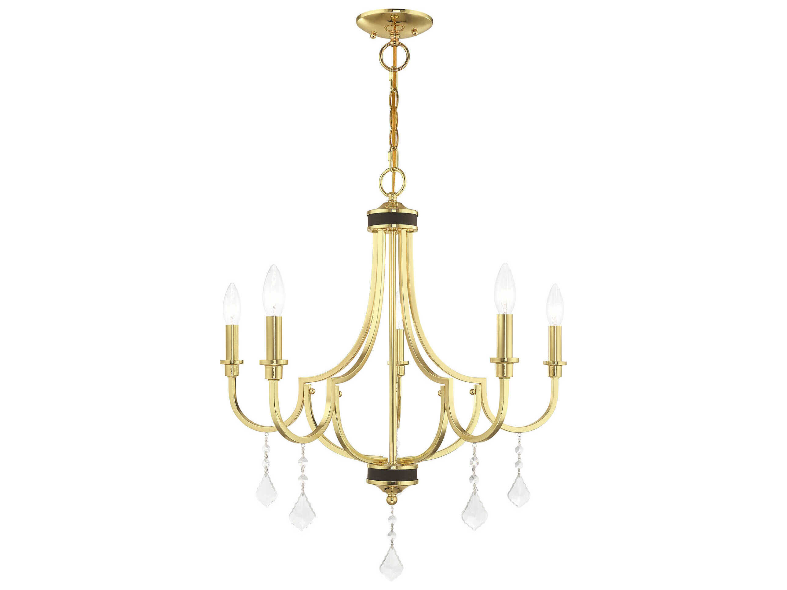 Livex Lighting Glendale 5-Light Polished Brass Crystal Candelabra Chandelier