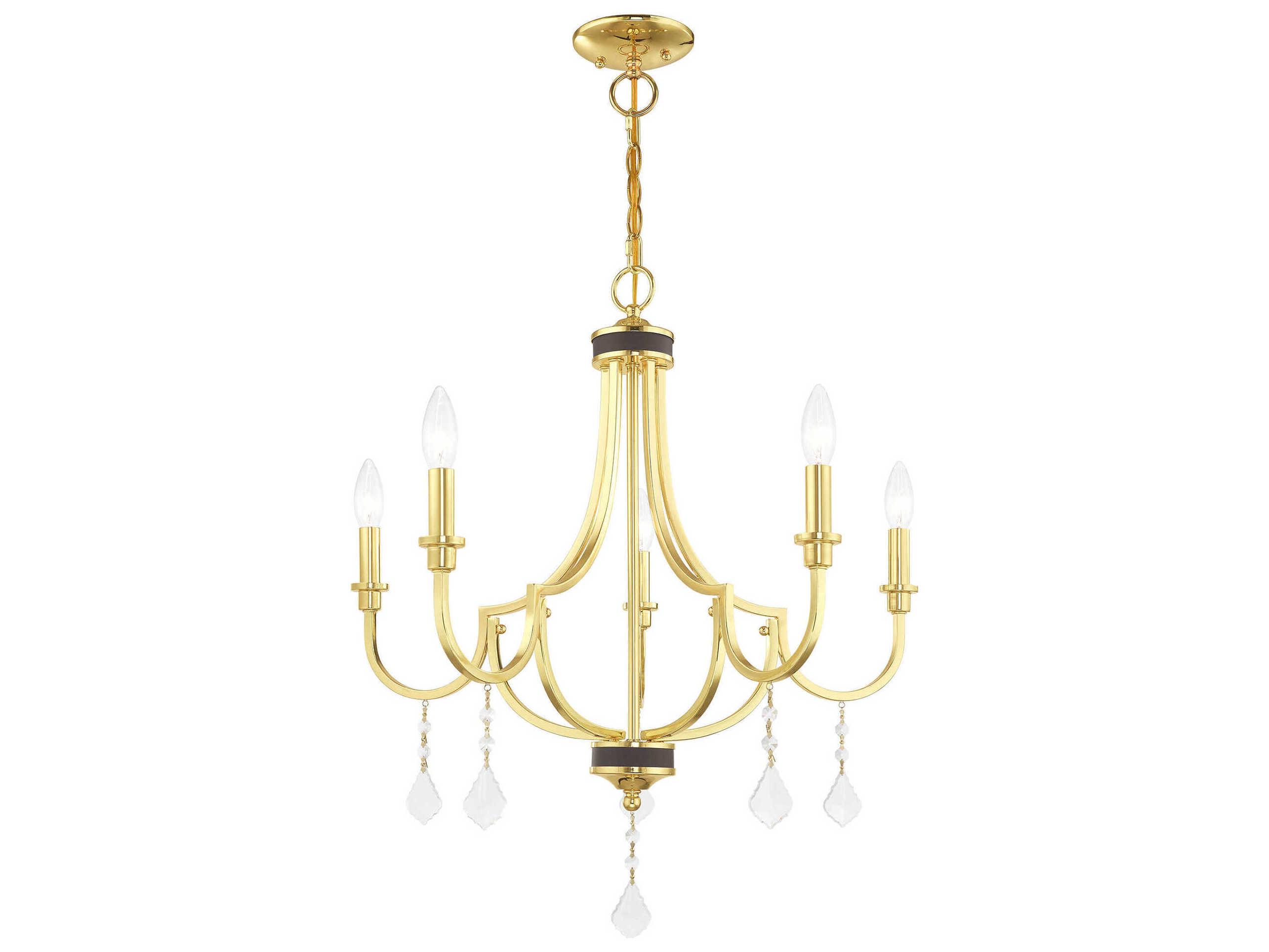 Livex Lighting Glendale 5-Light Polished Brass Crystal Candelabra Chandelier