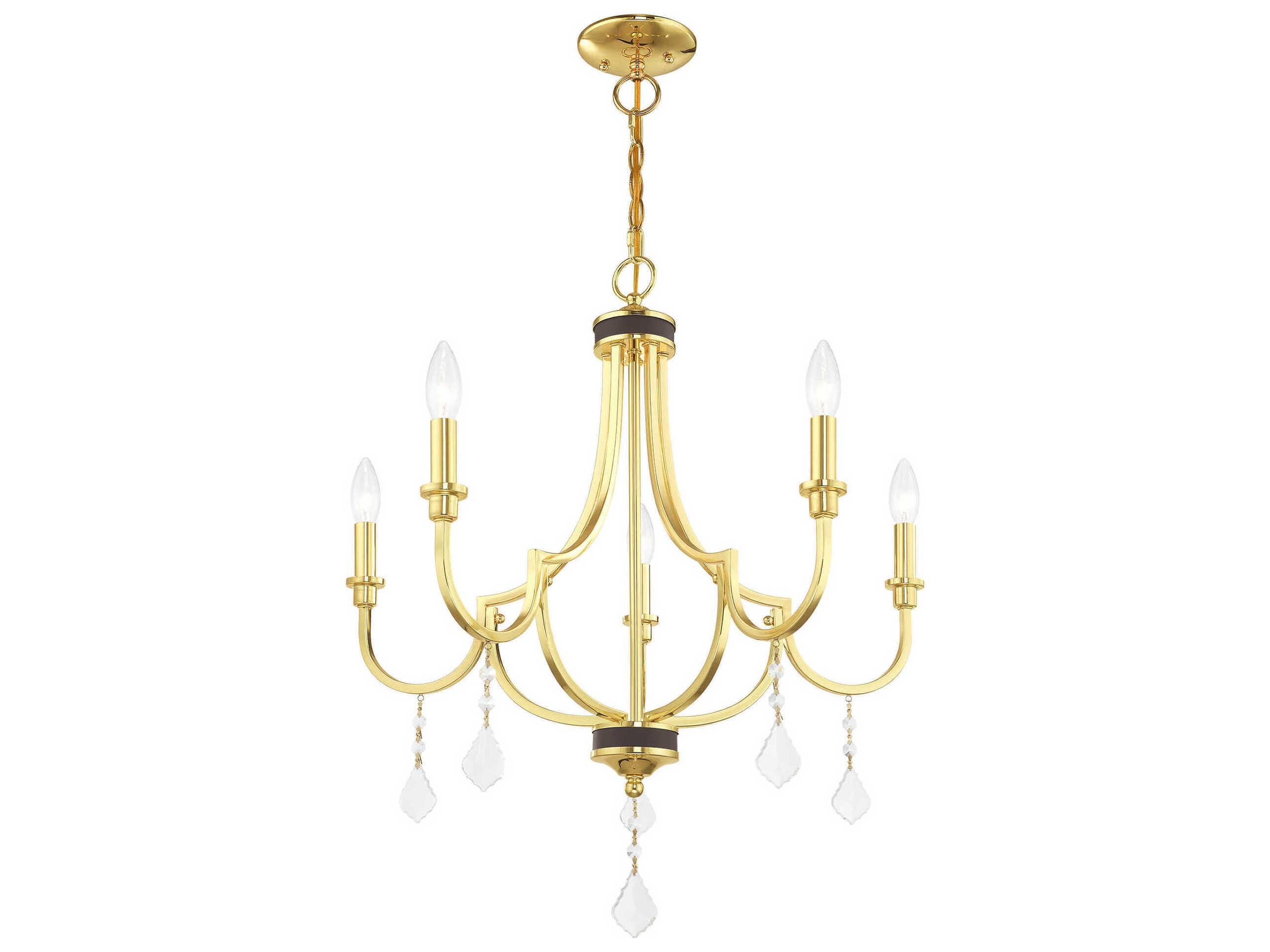 Livex Lighting Glendale 5-Light Polished Brass Crystal Candelabra Chandelier