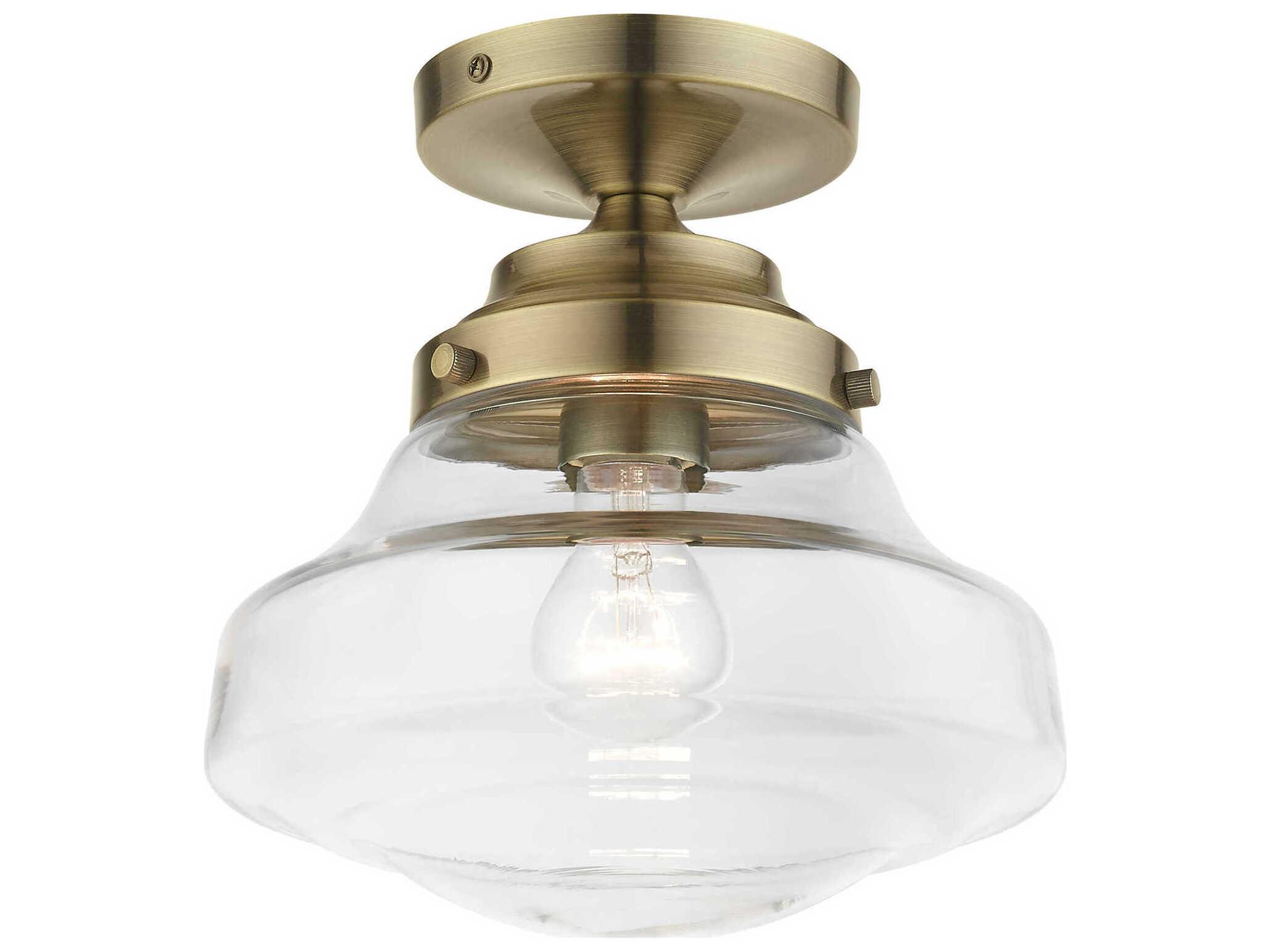 Livex Lighting Avondale 1-Light Antique Brass Glass Semi Flush Mount