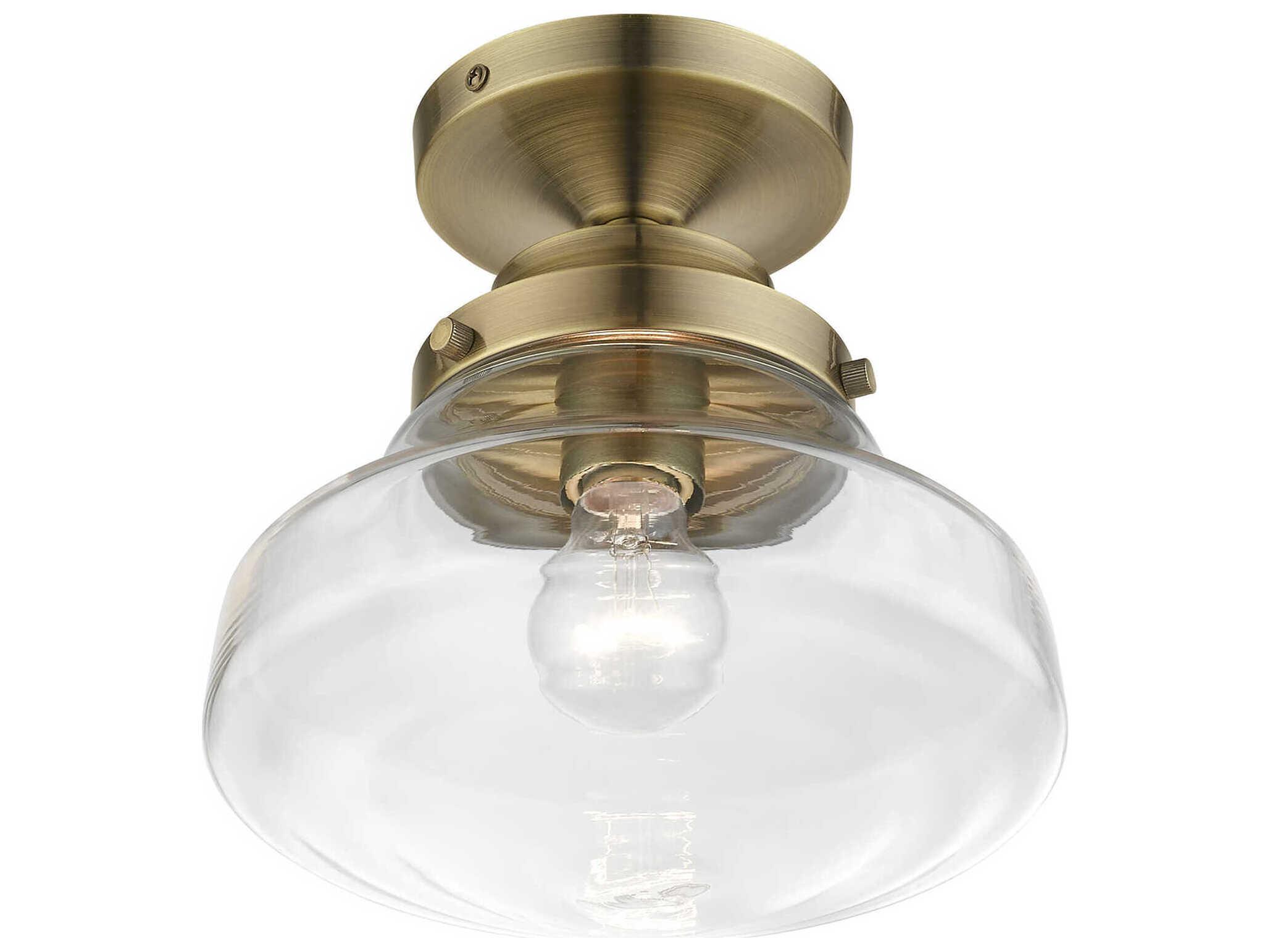 Livex Lighting Avondale 1-Light Antique Brass Glass Semi Flush Mount