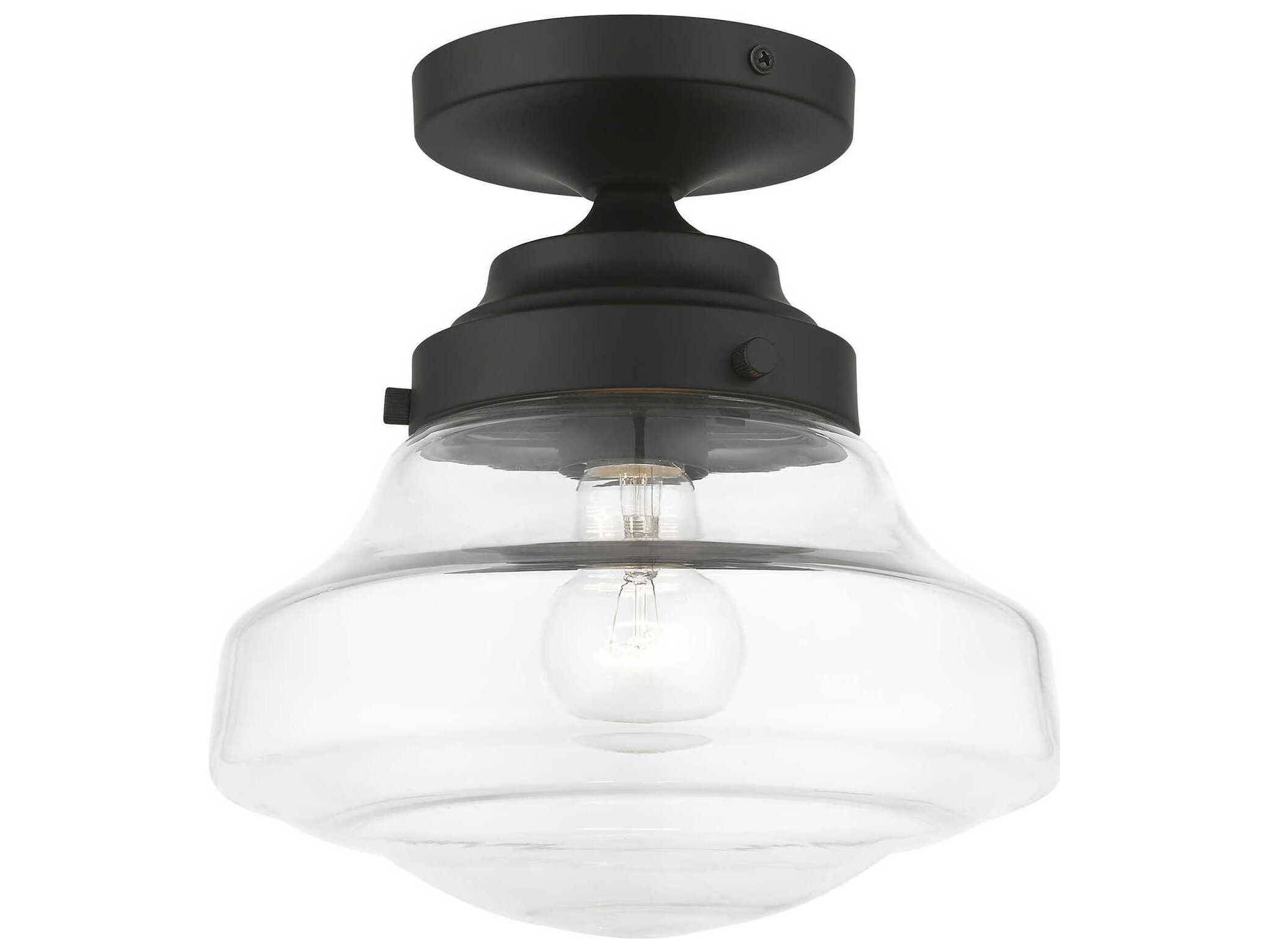 Livex Lighting Avondale 1-Light Black Glass Semi Flush Mount