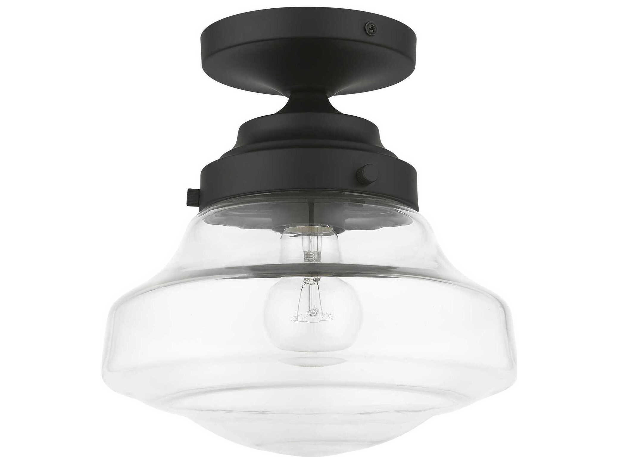 Livex Lighting Avondale 1-Light Black Glass Semi Flush Mount