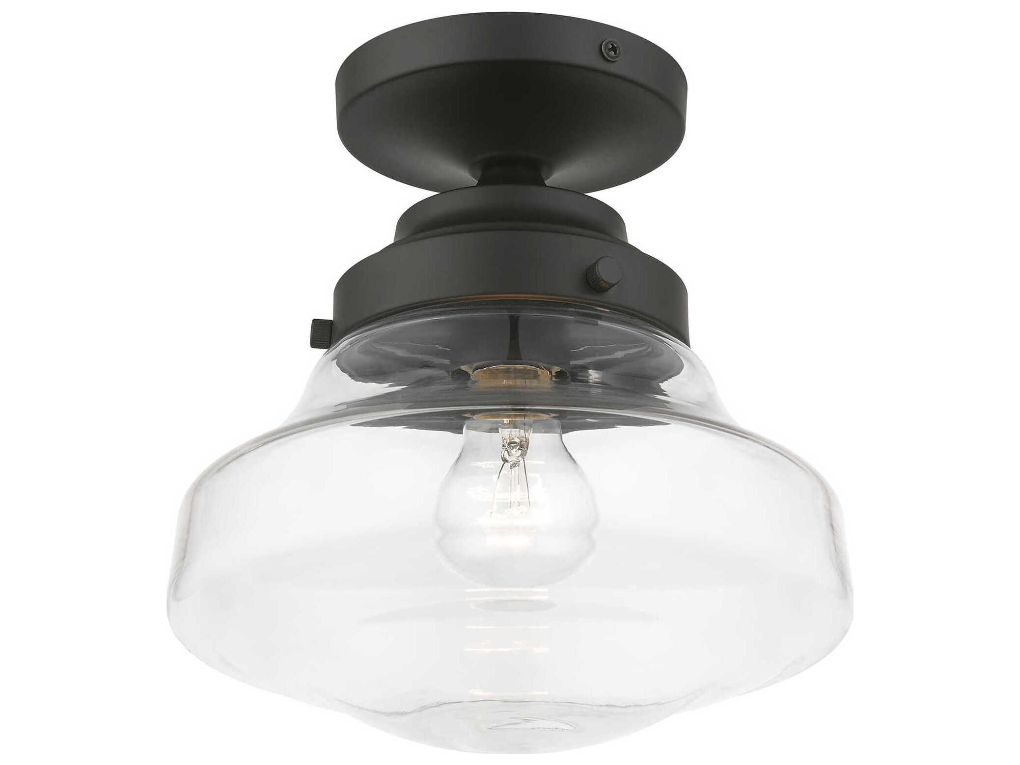 Livex Lighting Avondale 1-Light Black Glass Semi Flush Mount
