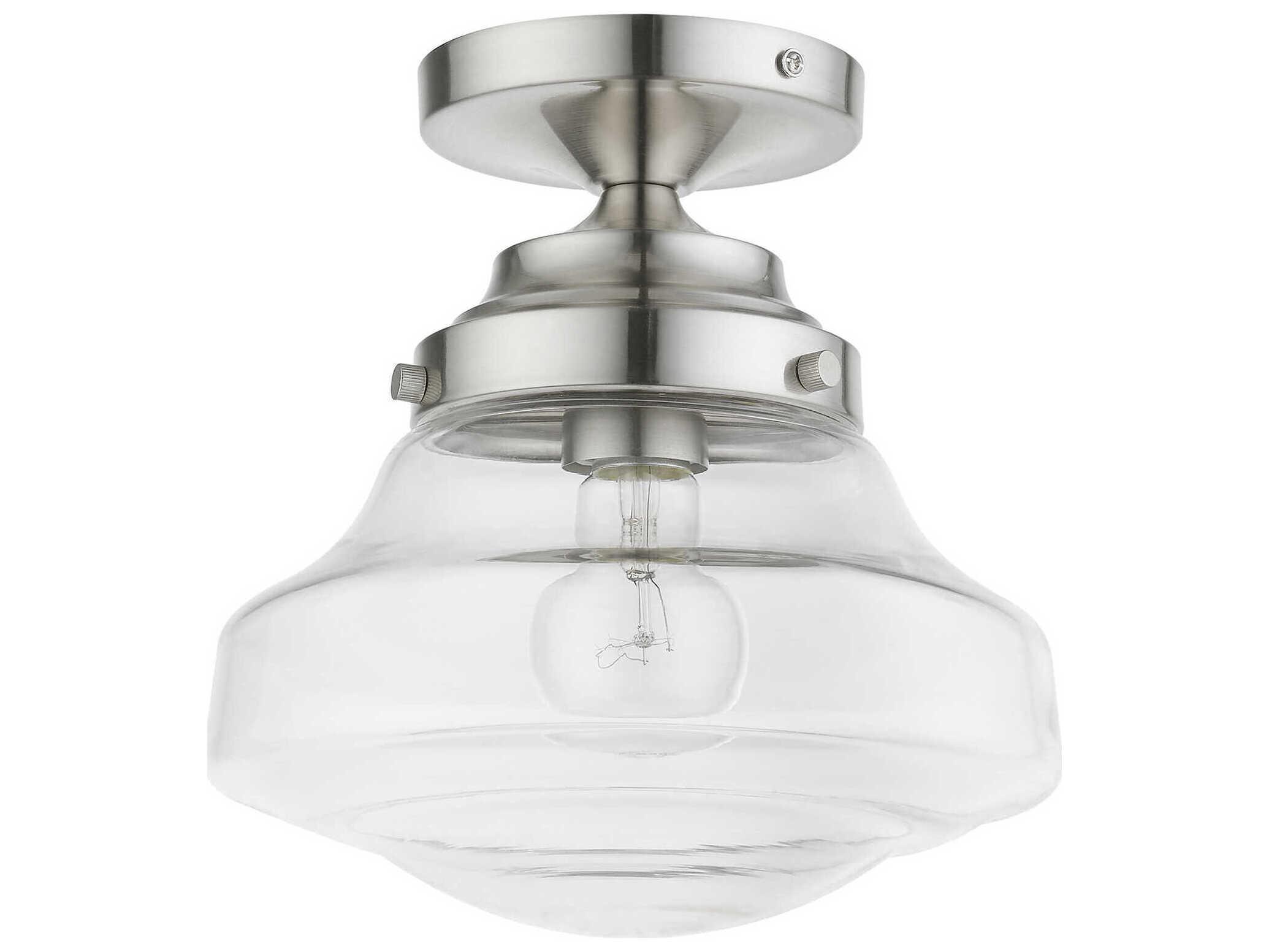 Livex Lighting Avondale 1-Light Brushed Nickel Glass Semi Flush Mount