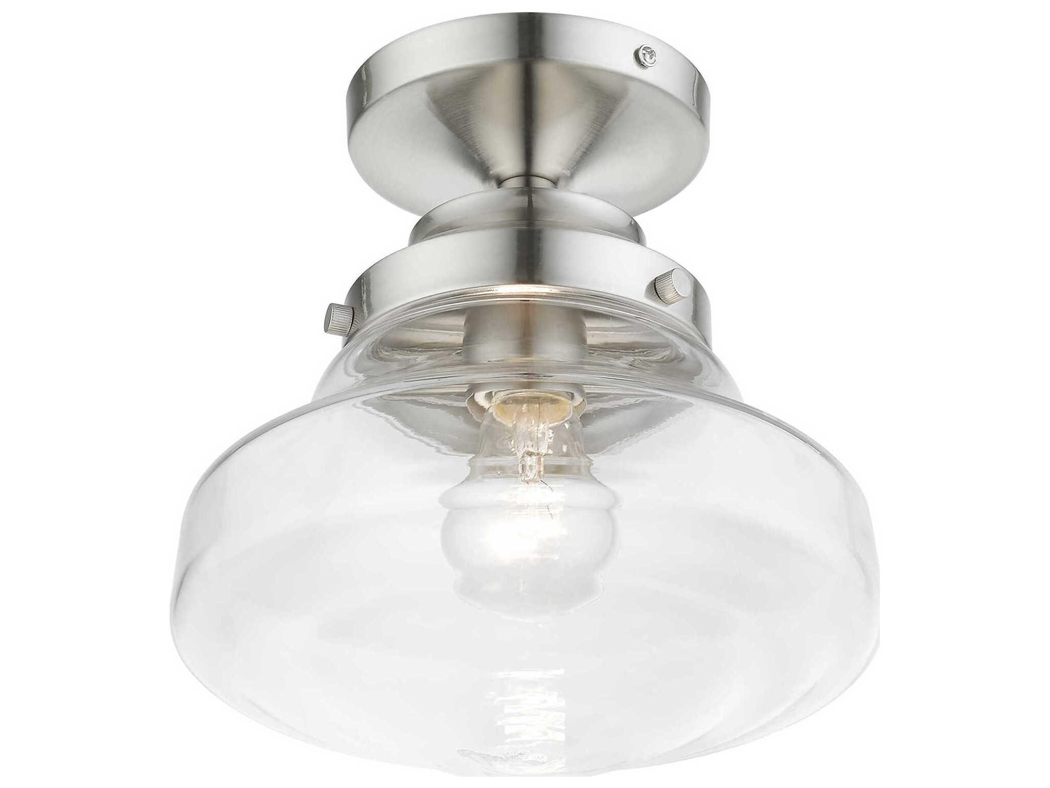 Livex Lighting Avondale 1-Light Brushed Nickel Glass Semi Flush Mount