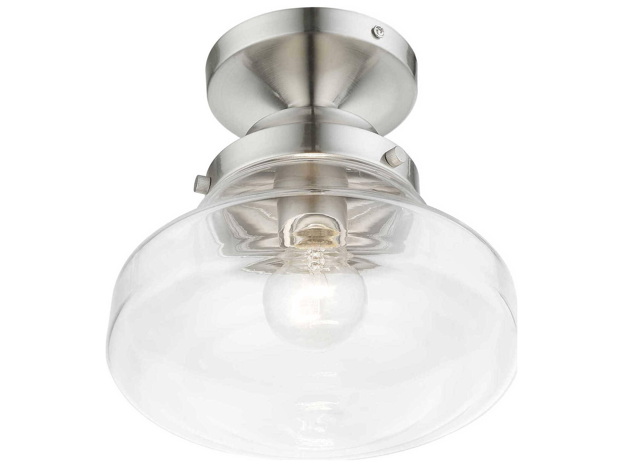 Livex Lighting Avondale 1-Light Brushed Nickel Glass Semi Flush Mount