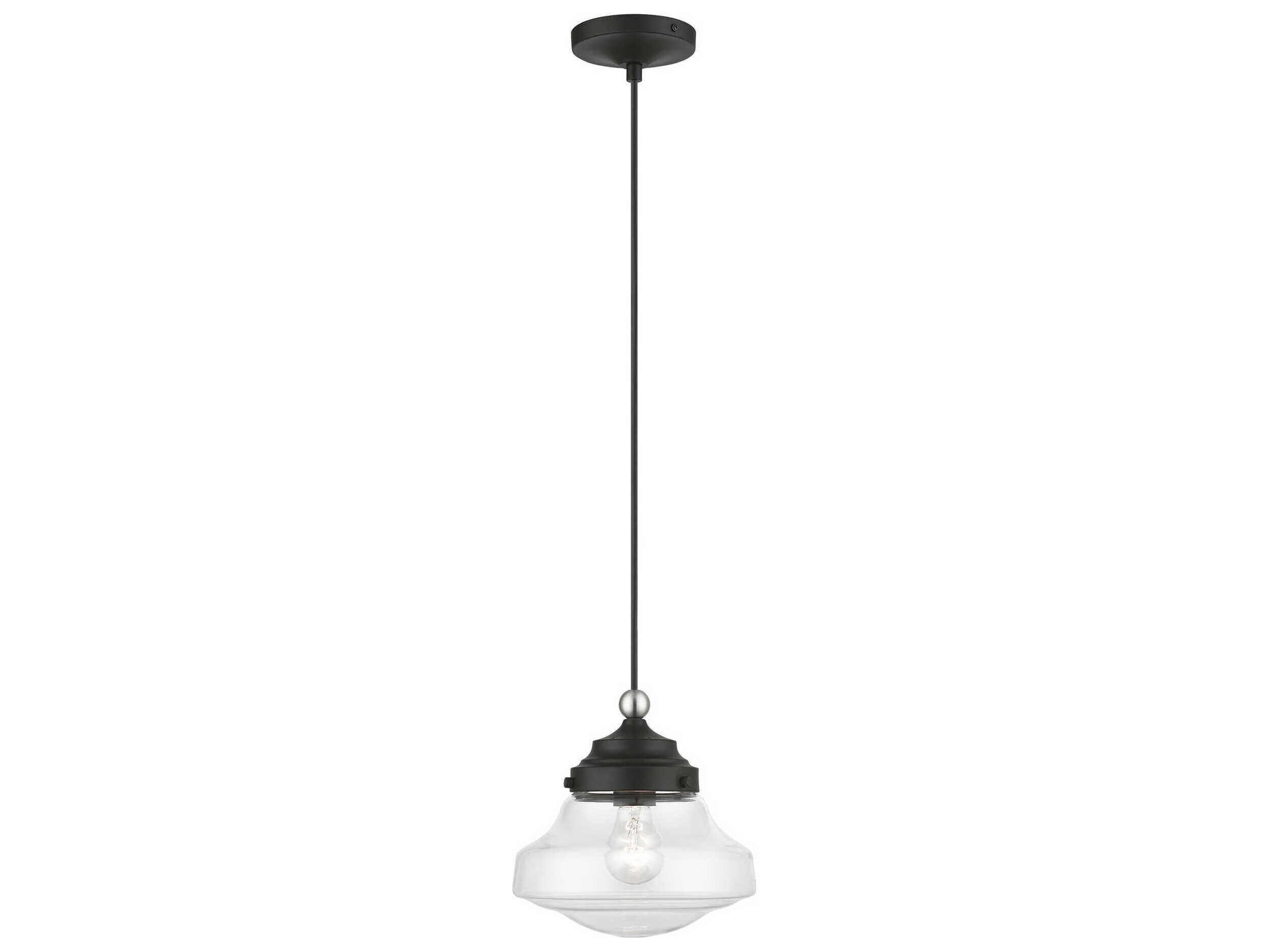 Livex Lighting Avondale 1-Light Black Brushed Nickel Glass Mini Pendant