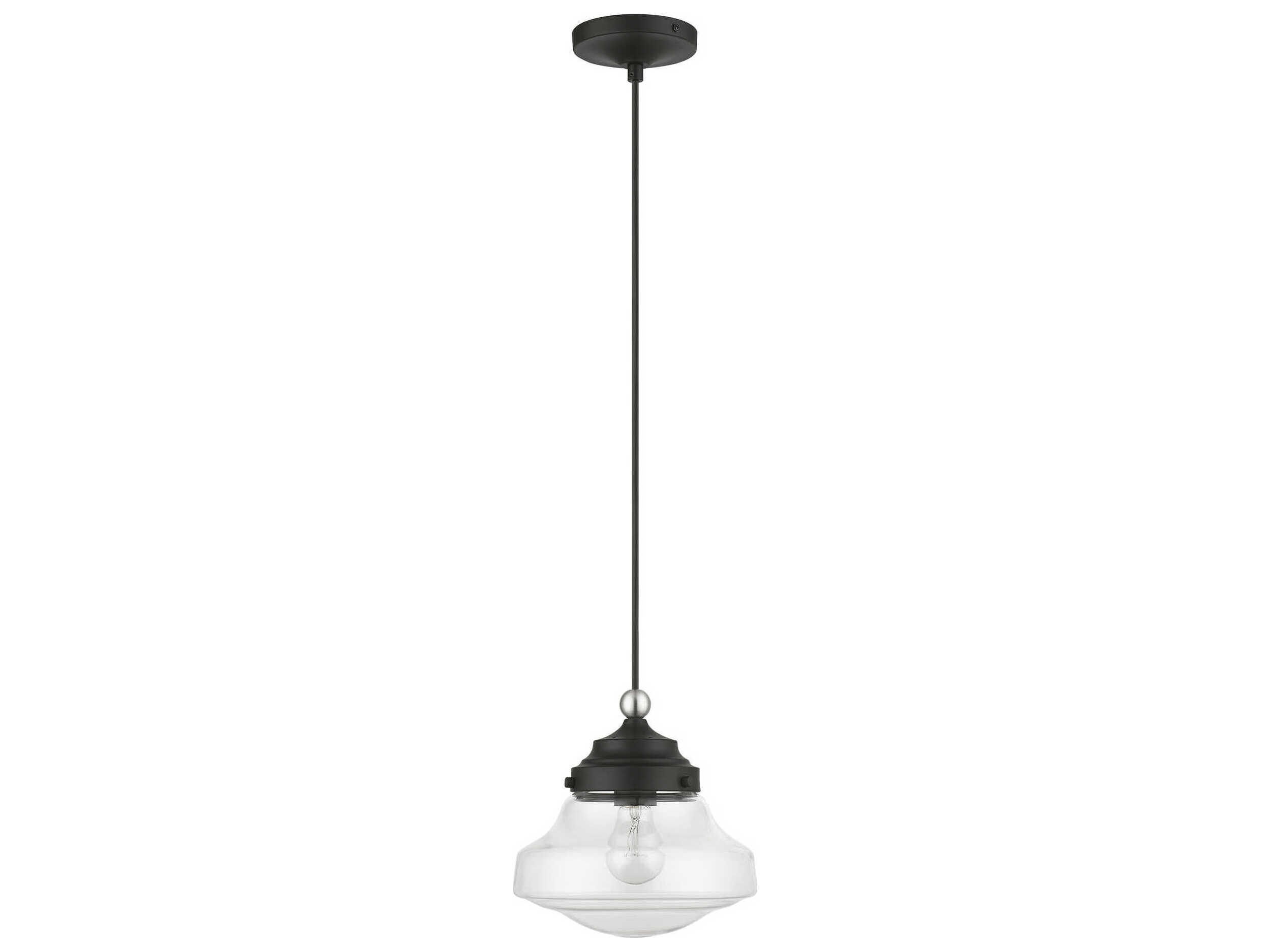 Livex Lighting Avondale 1-Light Black Brushed Nickel Glass Mini Pendant