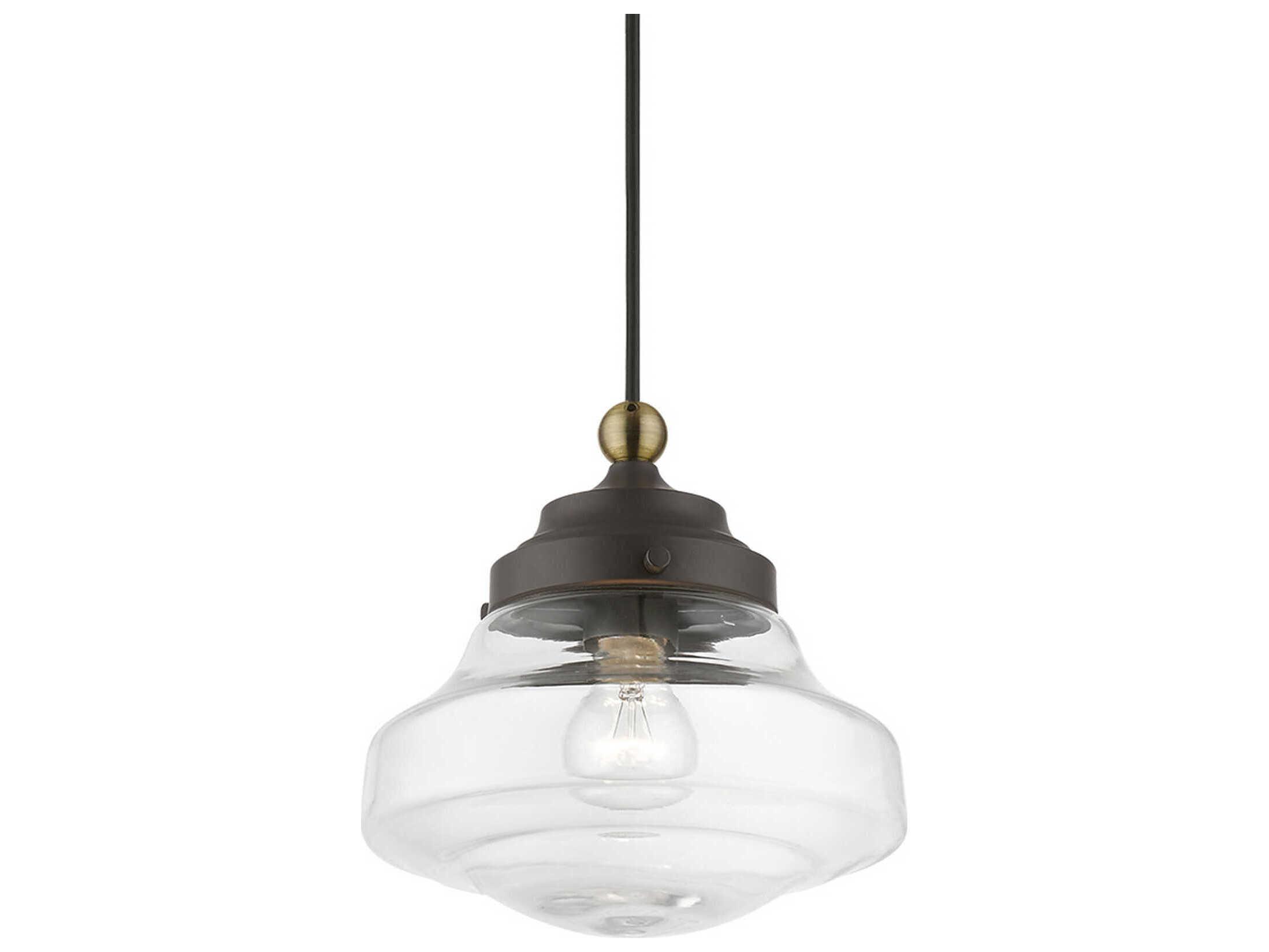 Livex Lighting Avondale 1-Light Bronze Antique Brass Glass Mini Pendant