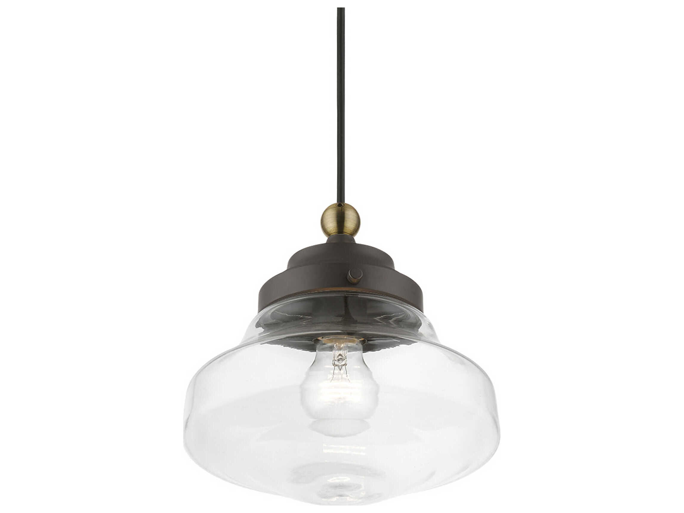 Livex Lighting Avondale 1-Light Bronze Antique Brass Glass Mini Pendant