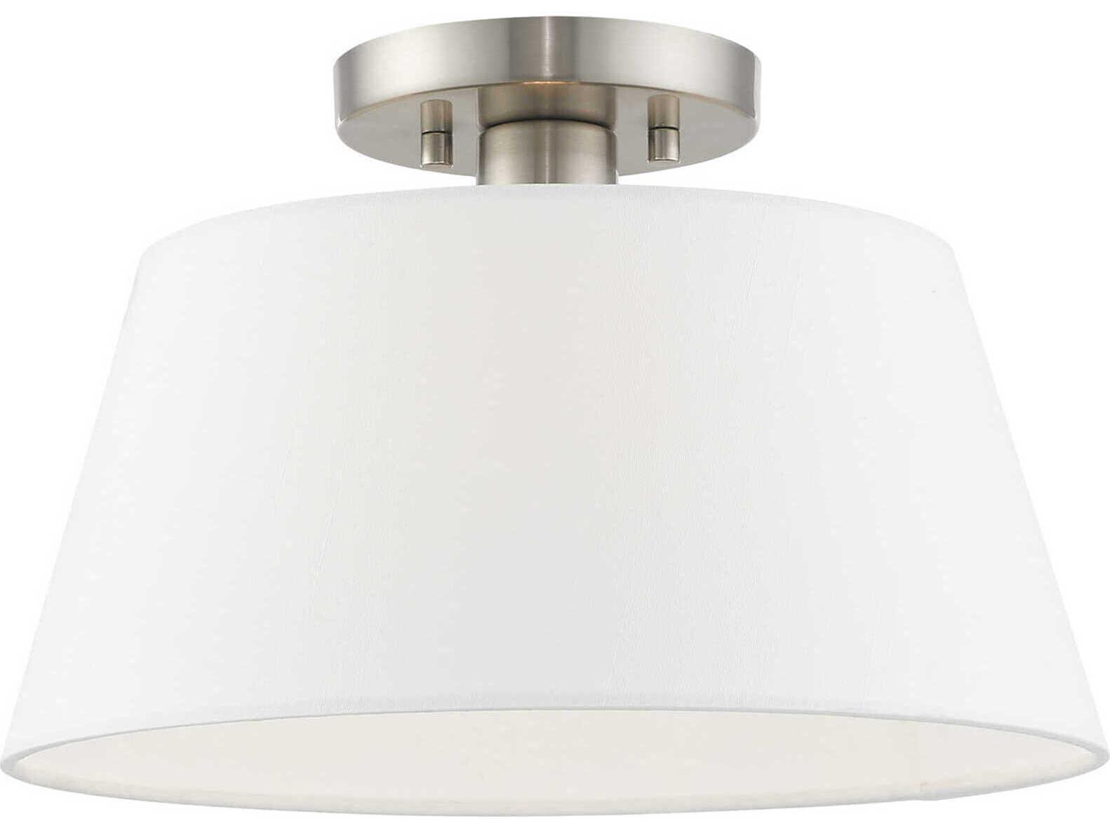 Livex Lighting Belclaire 1-Light Brushed Nickel White Empire Semi Flush Mount