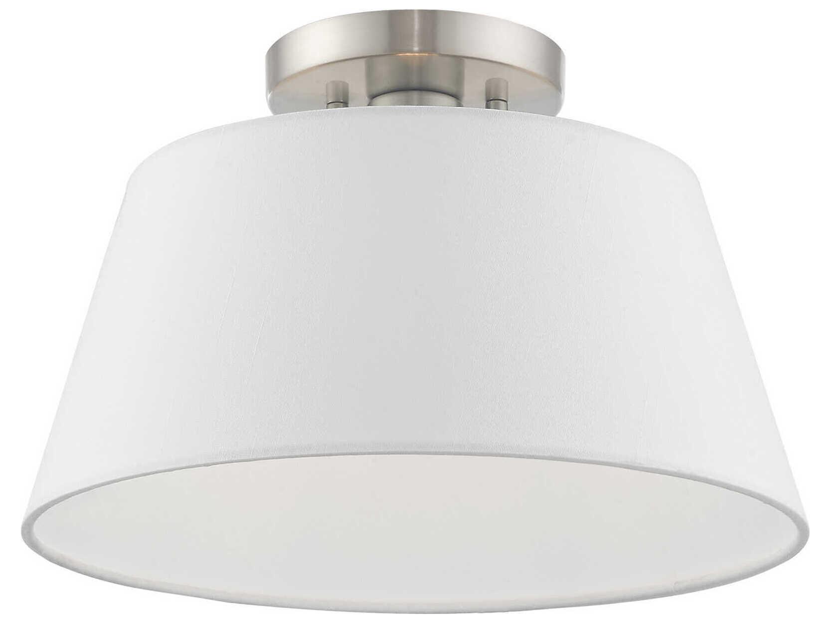 Livex Lighting Belclaire 1-Light Brushed Nickel White Empire Semi Flush Mount