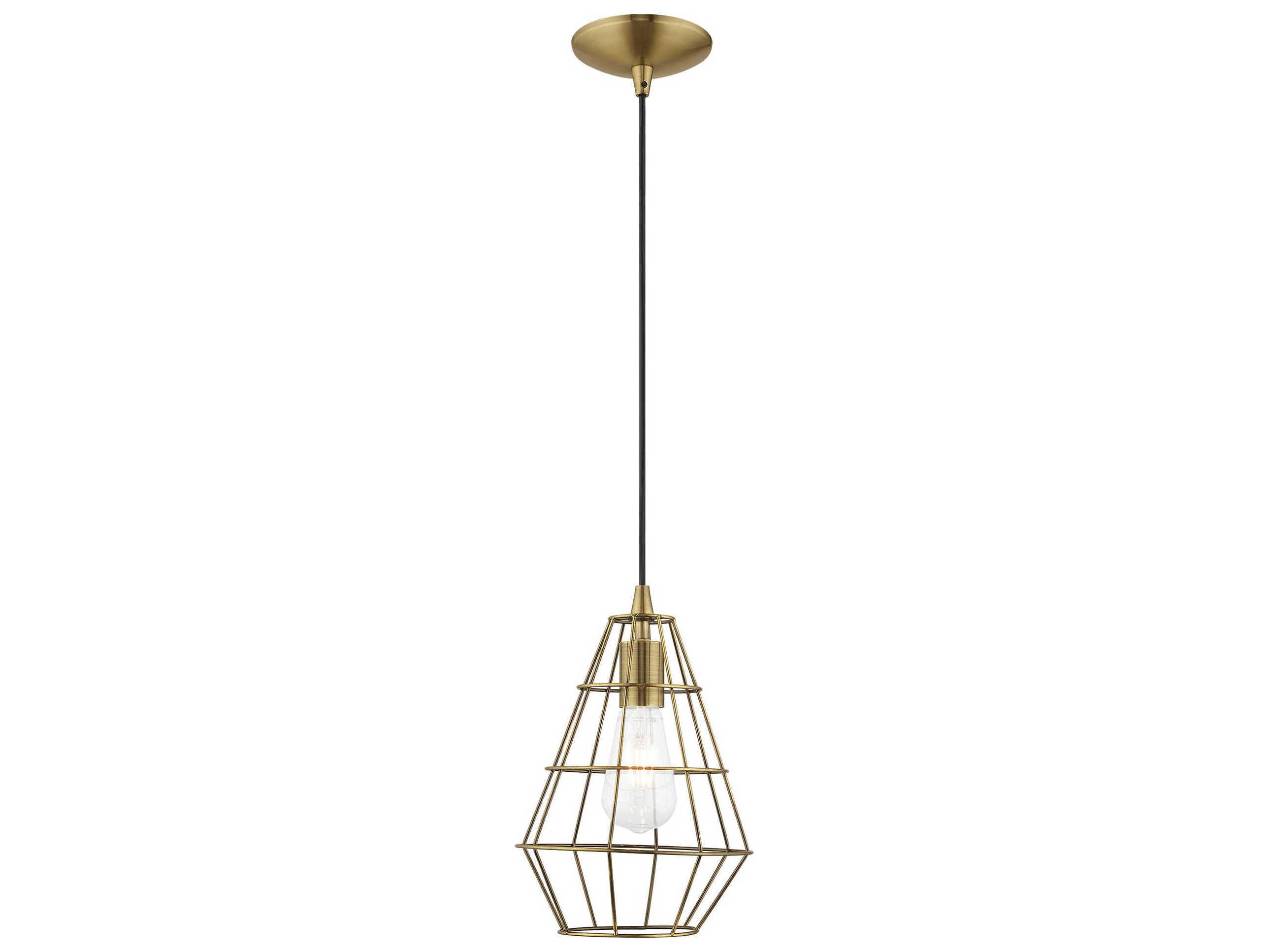 Livex Lighting Geometric 1-Light Antique Brass Mini Pendant