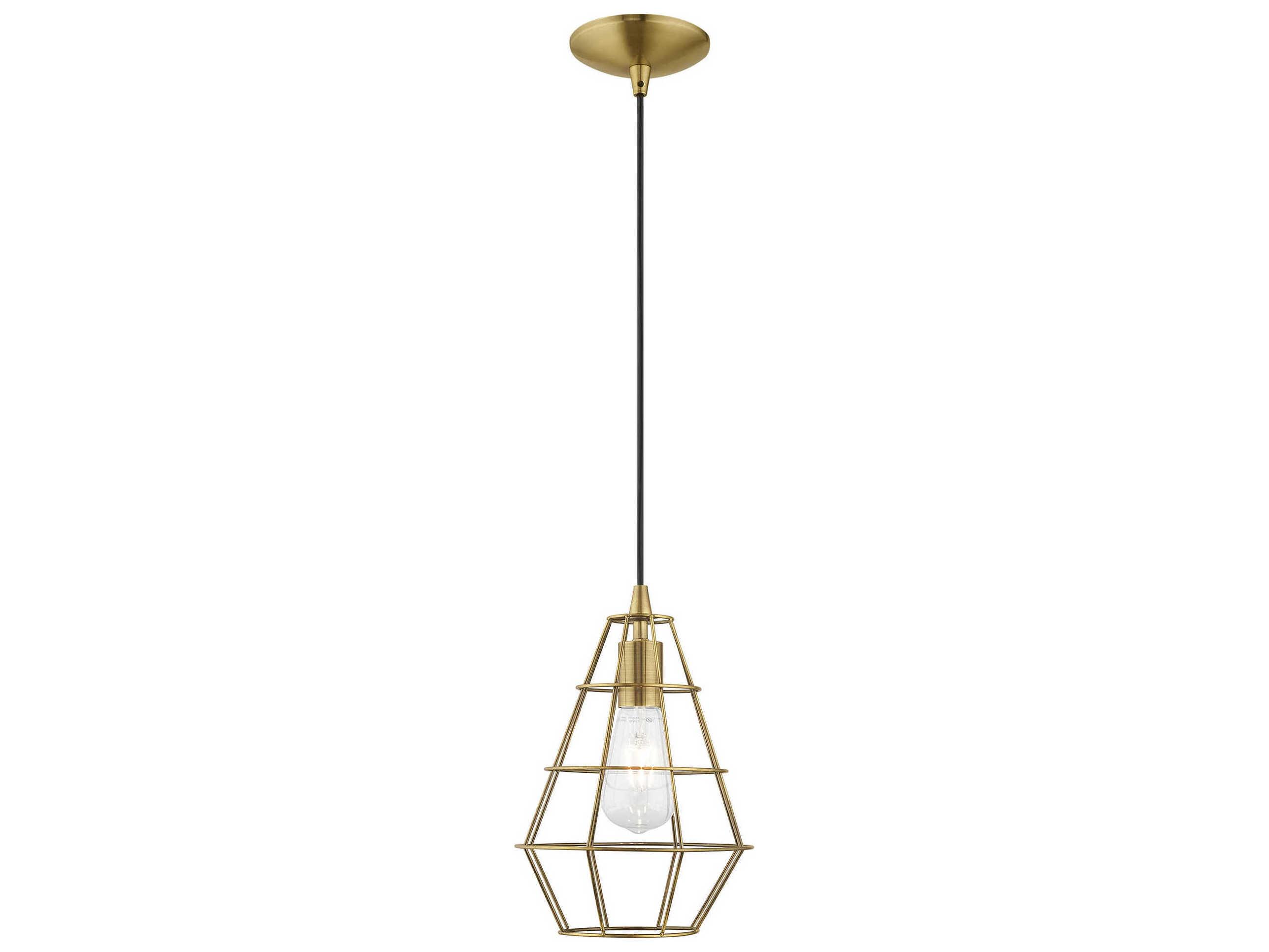 Livex Lighting Geometric 1-Light Antique Brass Mini Pendant