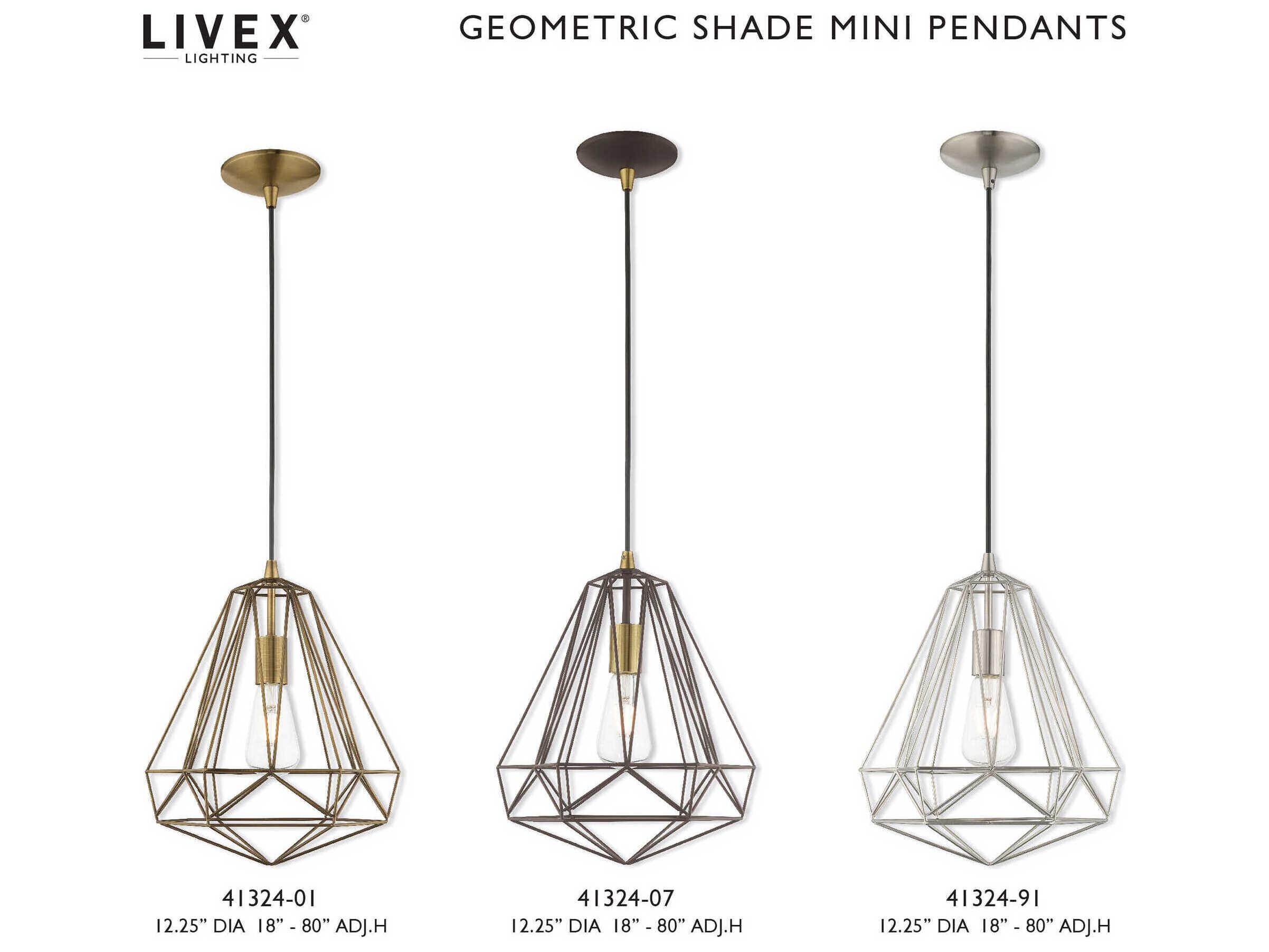 Livex Lighting Geometric 1-Light Antique Brass Pendant