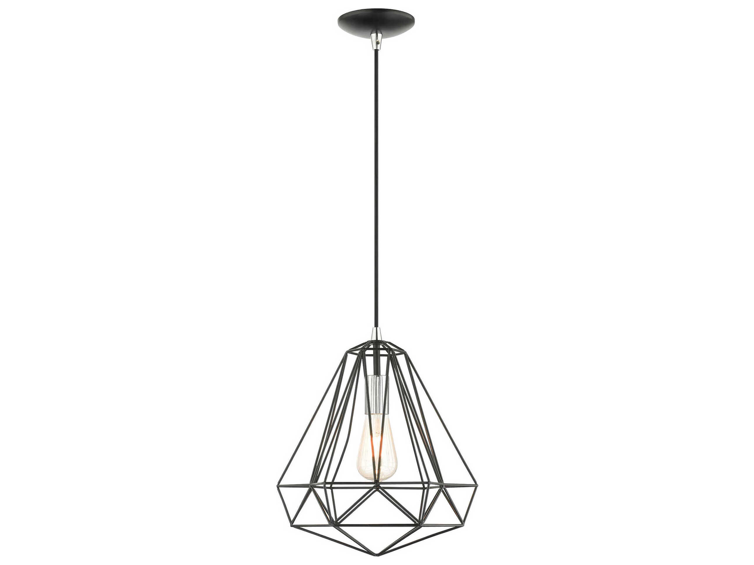 Livex Lighting Geometric 1-Light Shiny Black Pendant