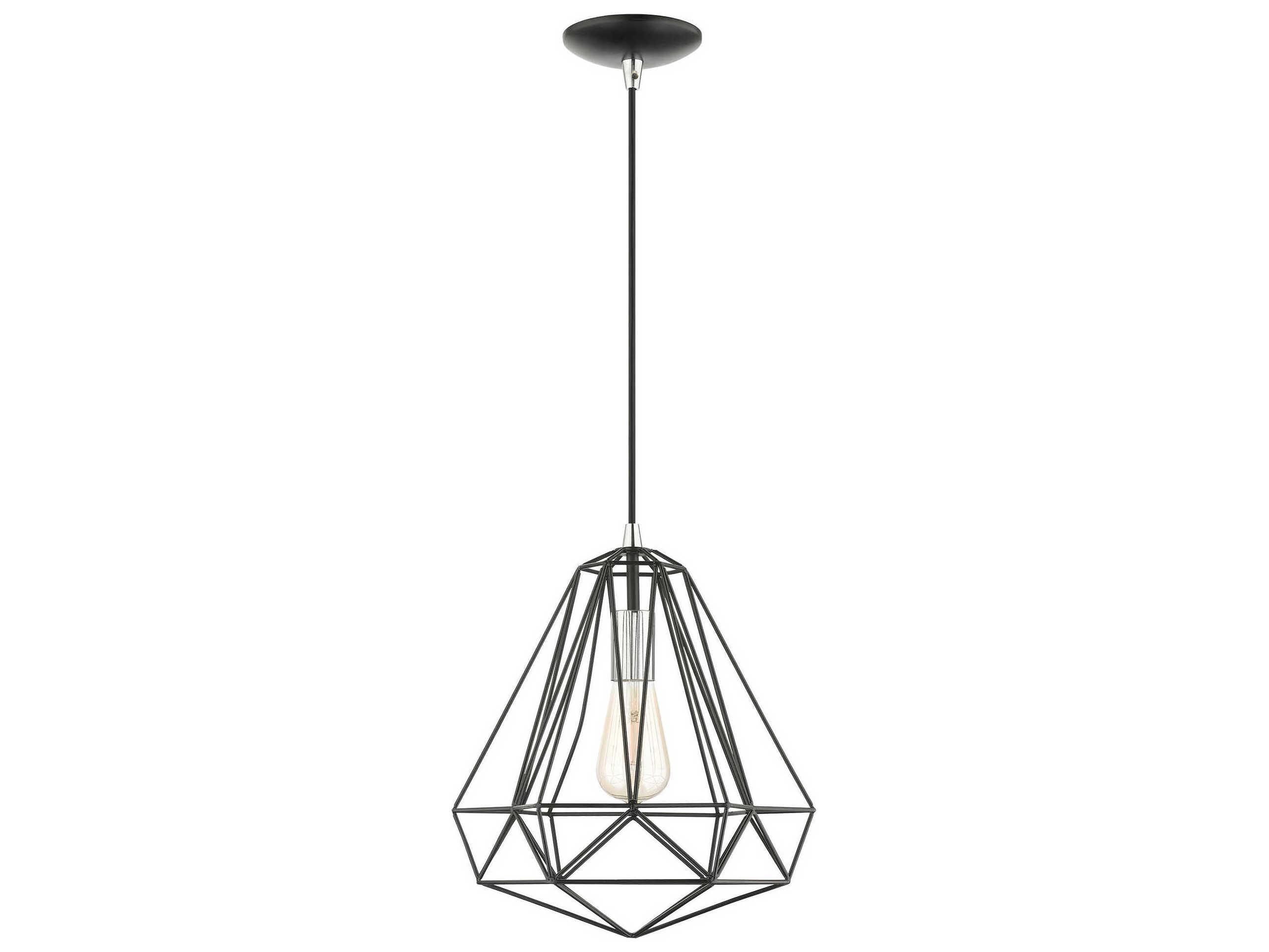 Livex Lighting Geometric 1-Light Shiny Black Pendant