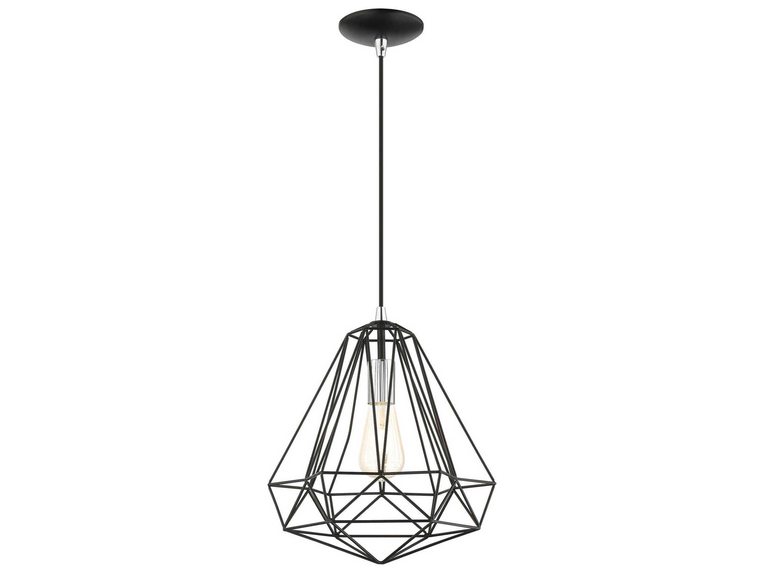 Livex Lighting Geometric 1-Light Shiny Black Pendant