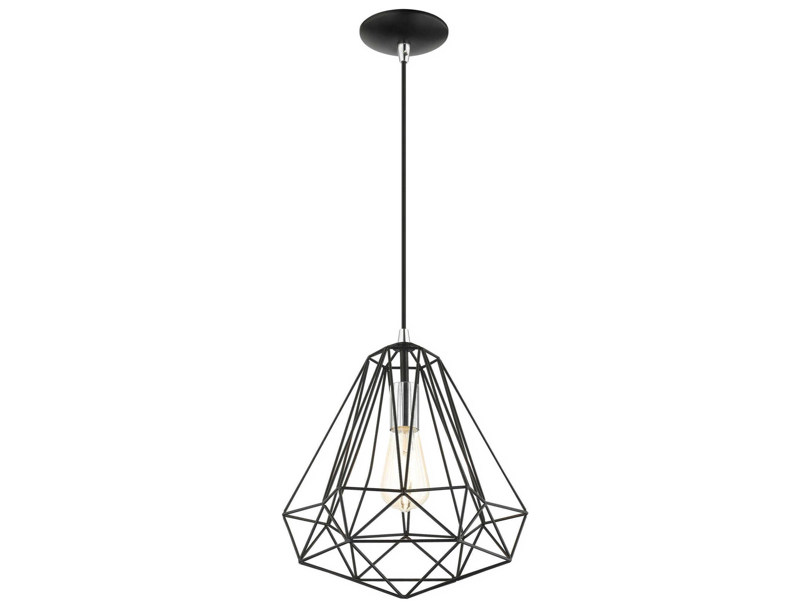 Livex Lighting Geometric 1-Light Shiny Black Pendant
