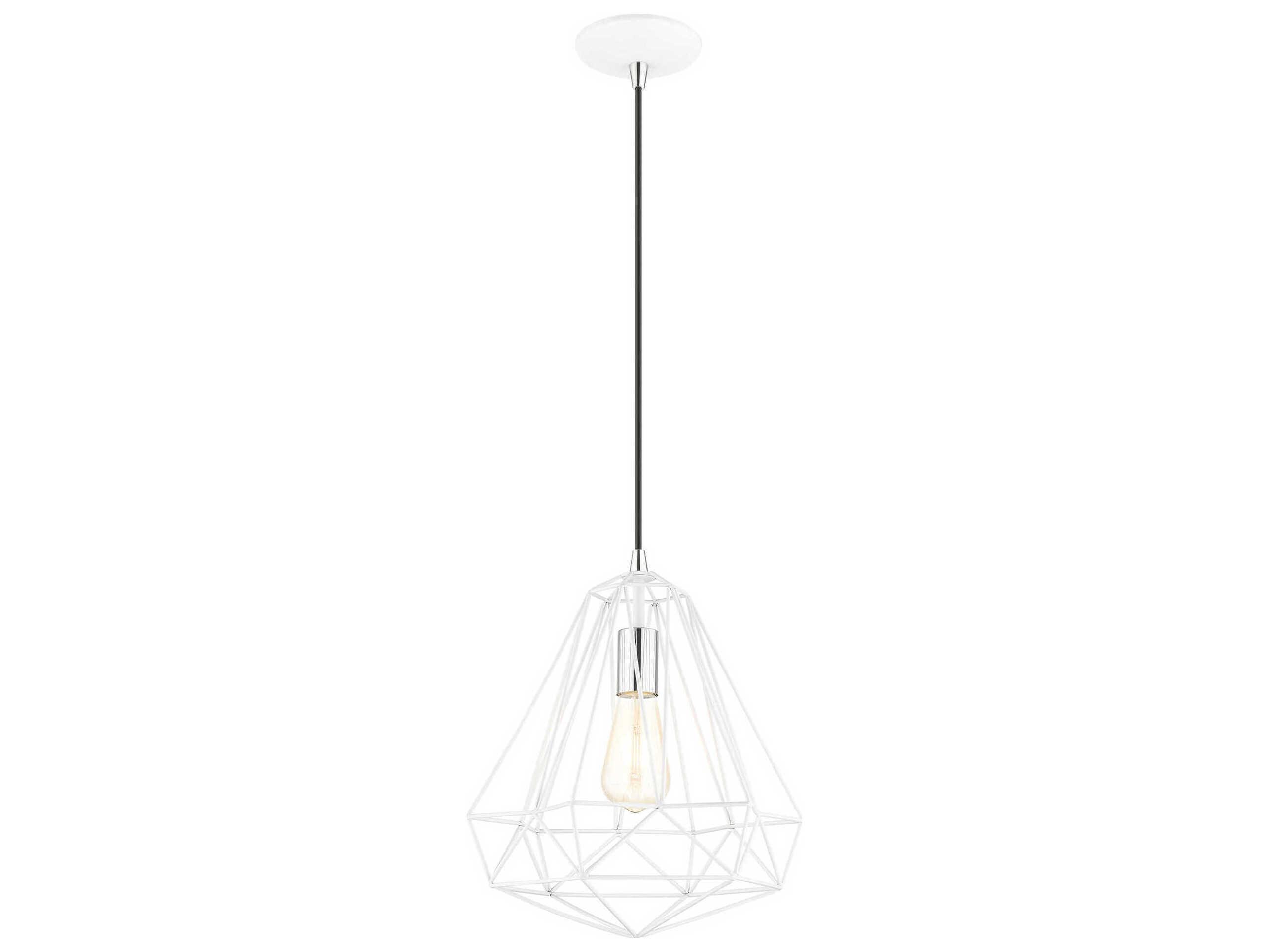 Livex Lighting Geometric 1-Light Shiny White Pendant