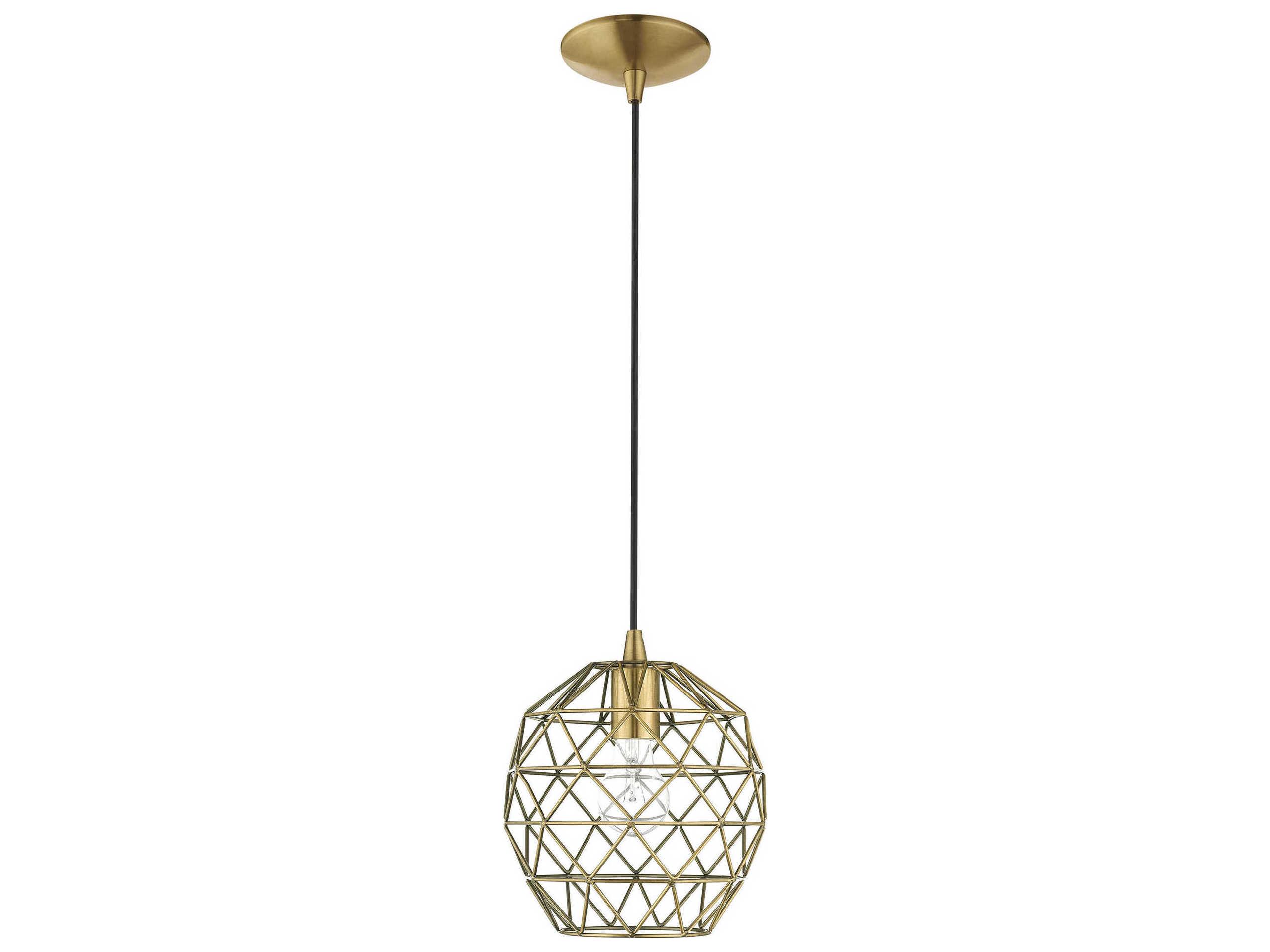 Livex Lighting Geometric 1-Light Antique Brass Bell Mini Pendant