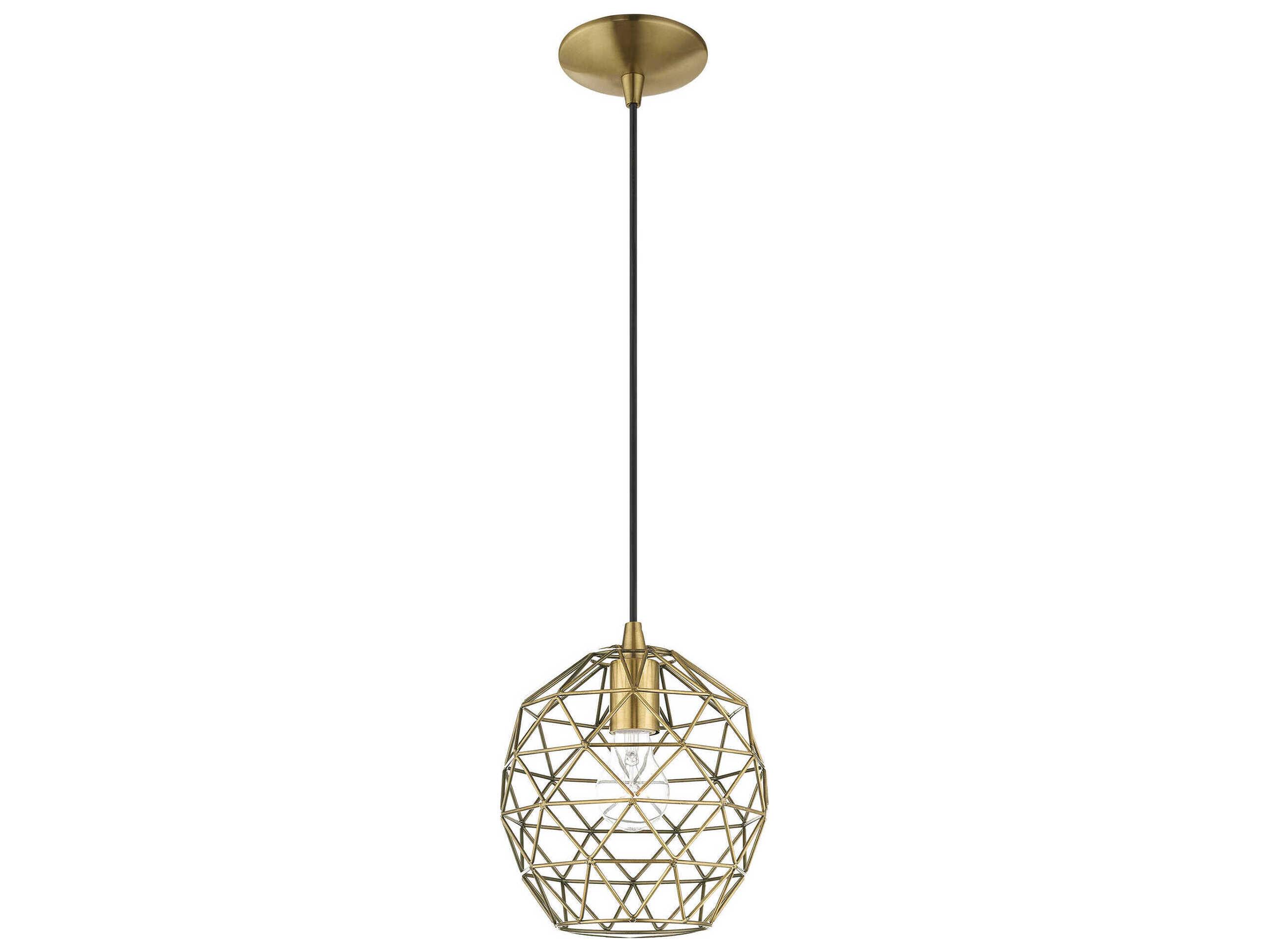 Livex Lighting Geometric 1-Light Antique Brass Bell Mini Pendant