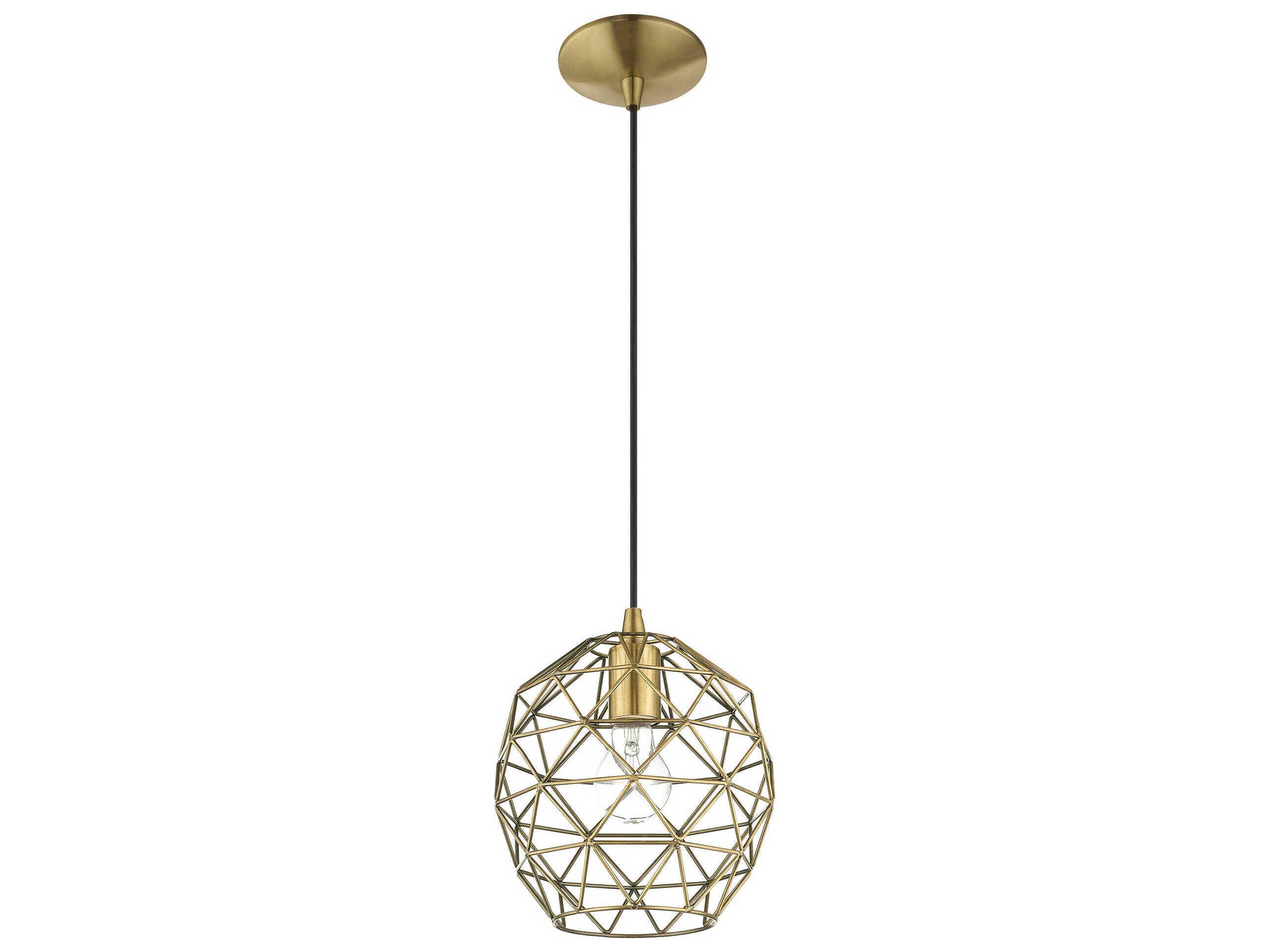 Livex Lighting Geometric 1-Light Antique Brass Bell Mini Pendant