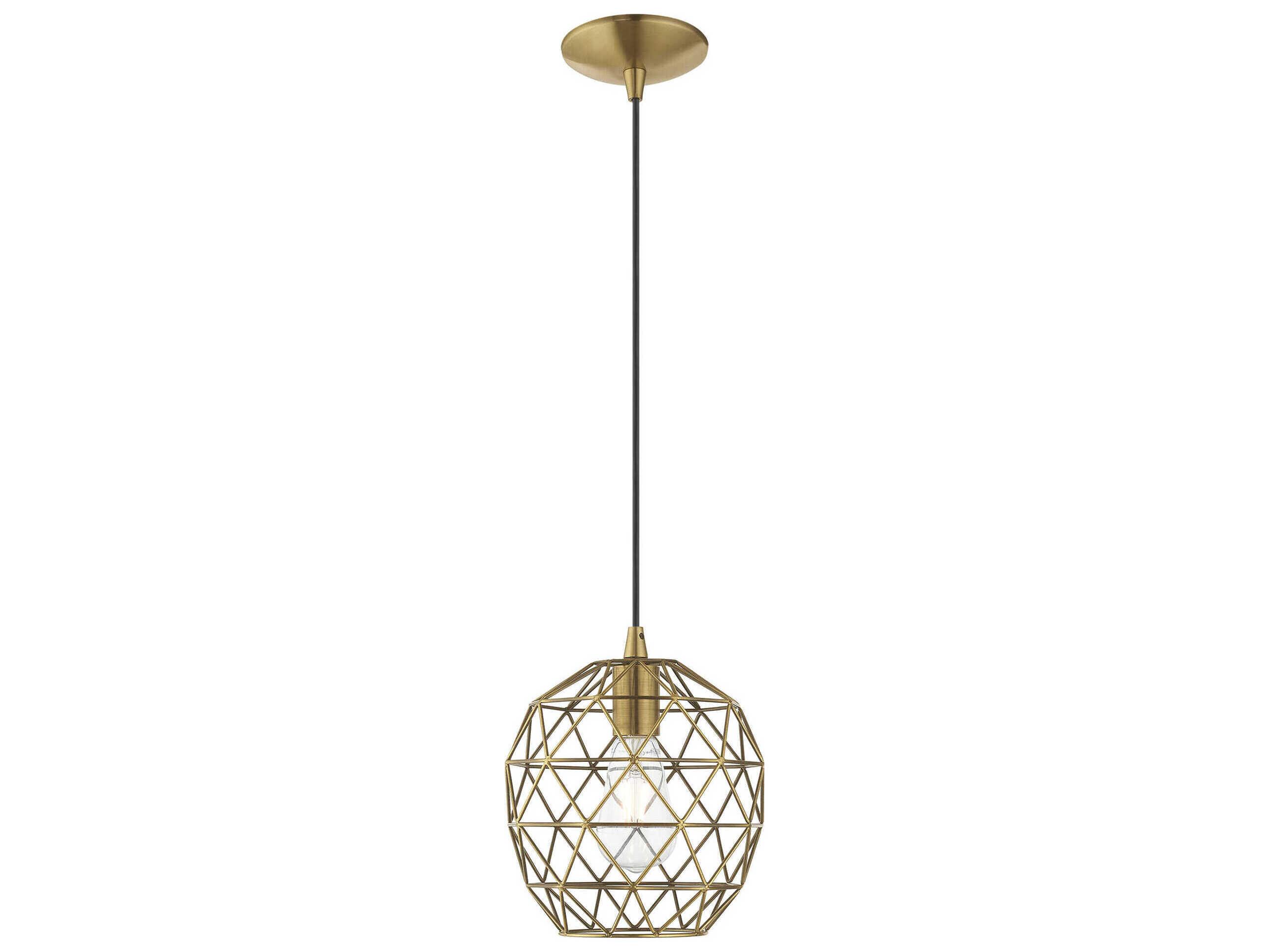 Livex Lighting Geometric 1-Light Antique Brass Bell Mini Pendant
