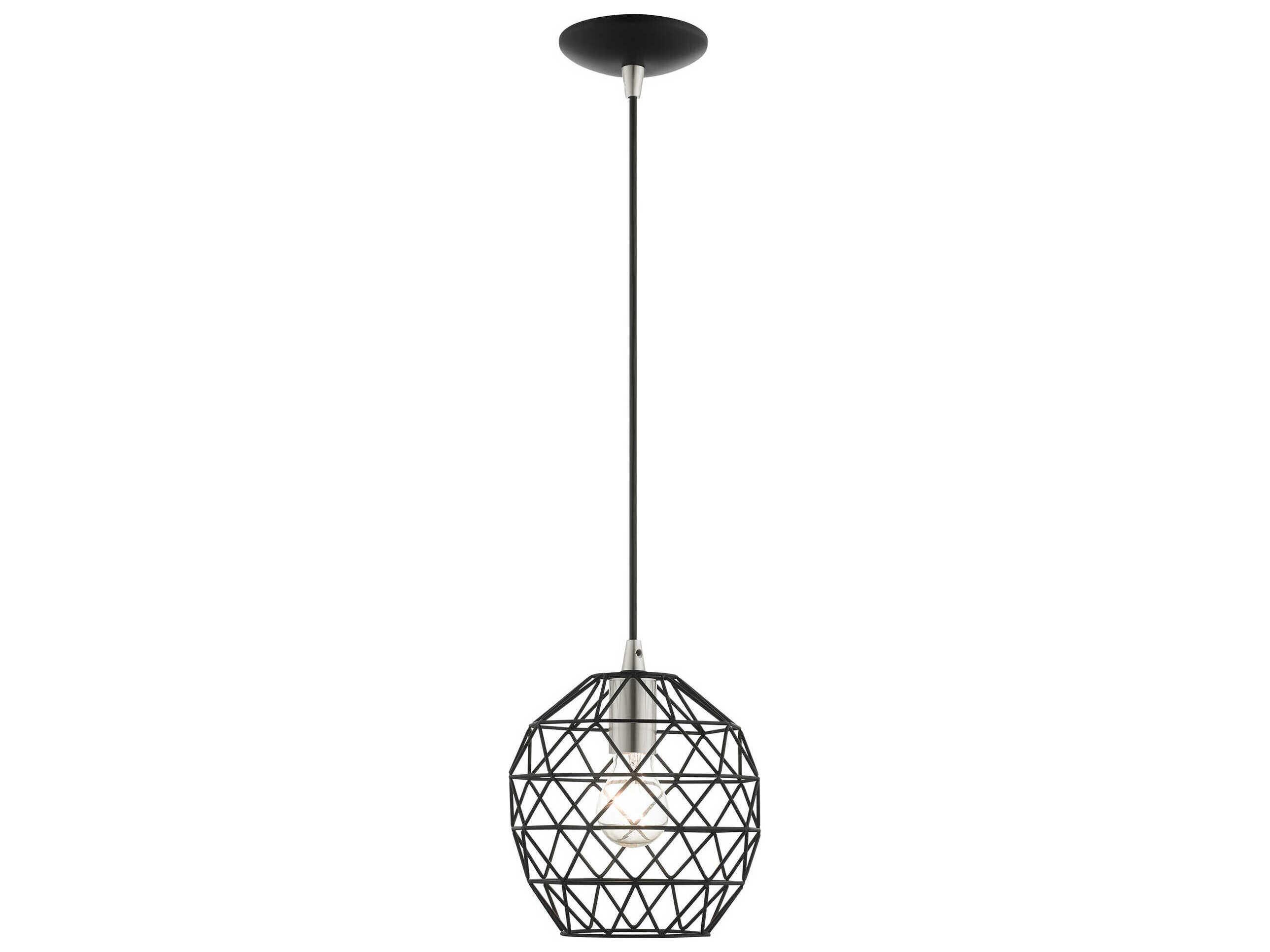 Livex Lighting Geometric 1-Light Black Bell Mini Pendant