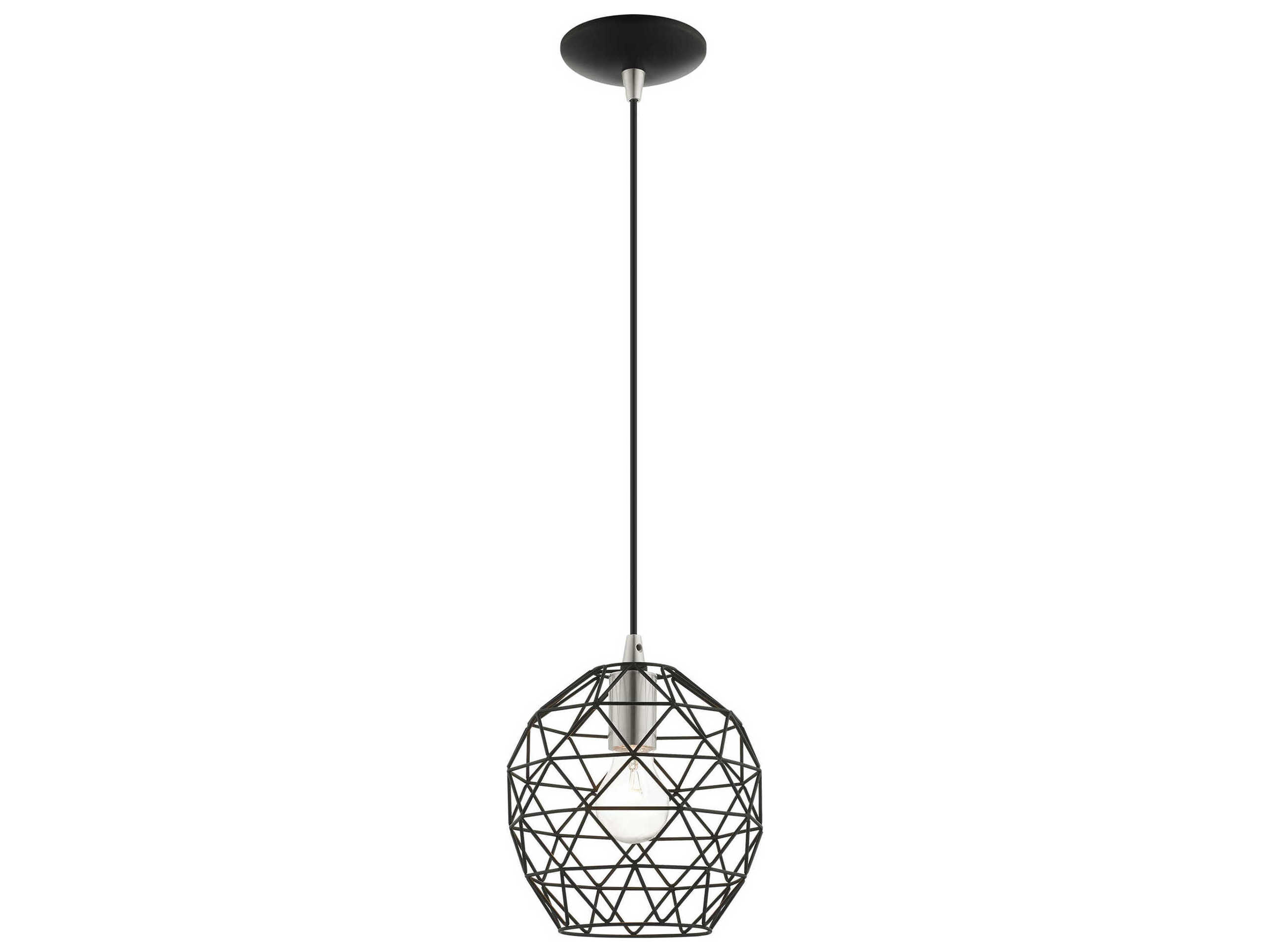 Livex Lighting Geometric 1-Light Black Bell Mini Pendant