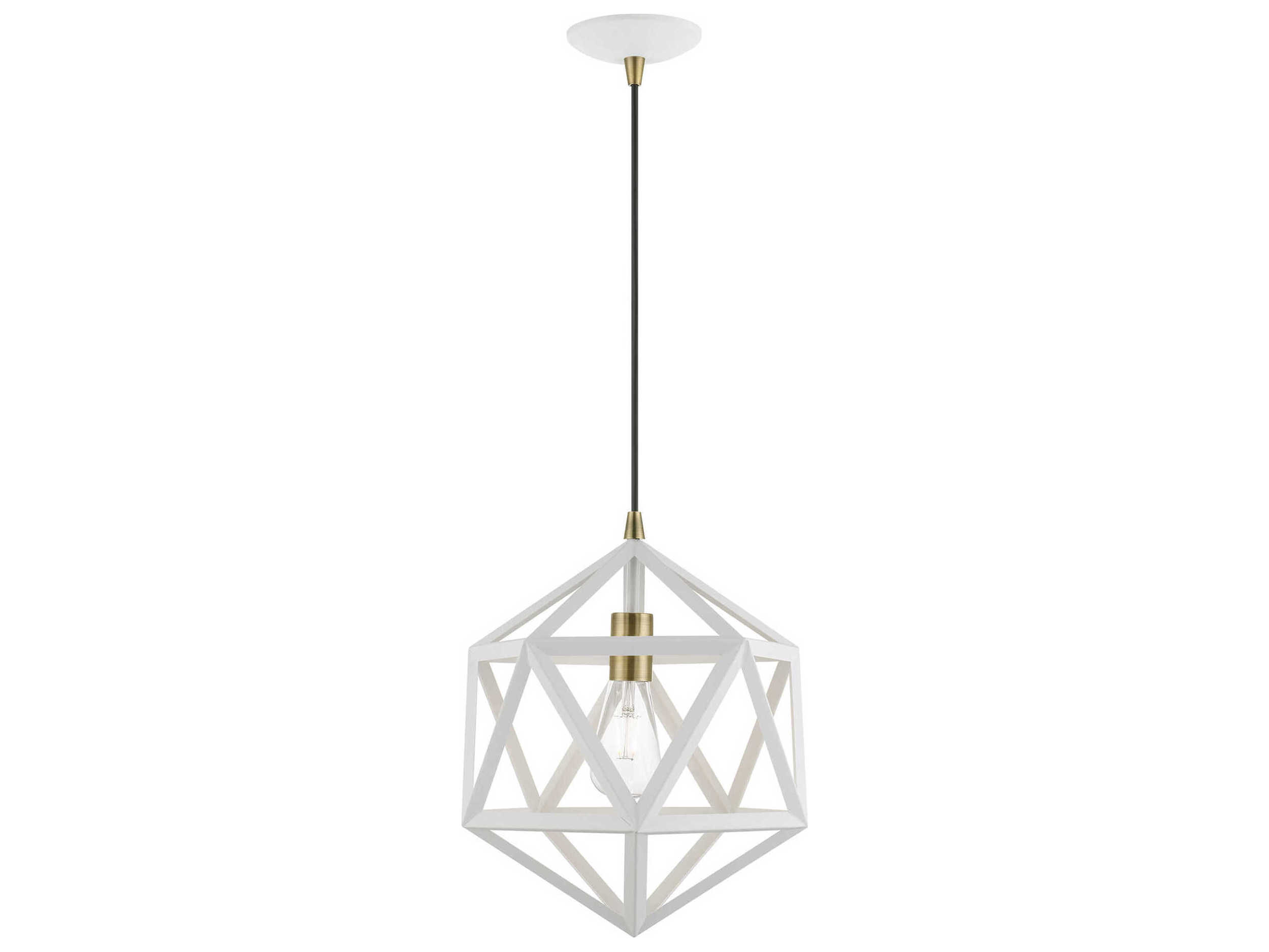 Livex Lighting Ashland 1-Light Textured White Antique Brass Geometric Pendant