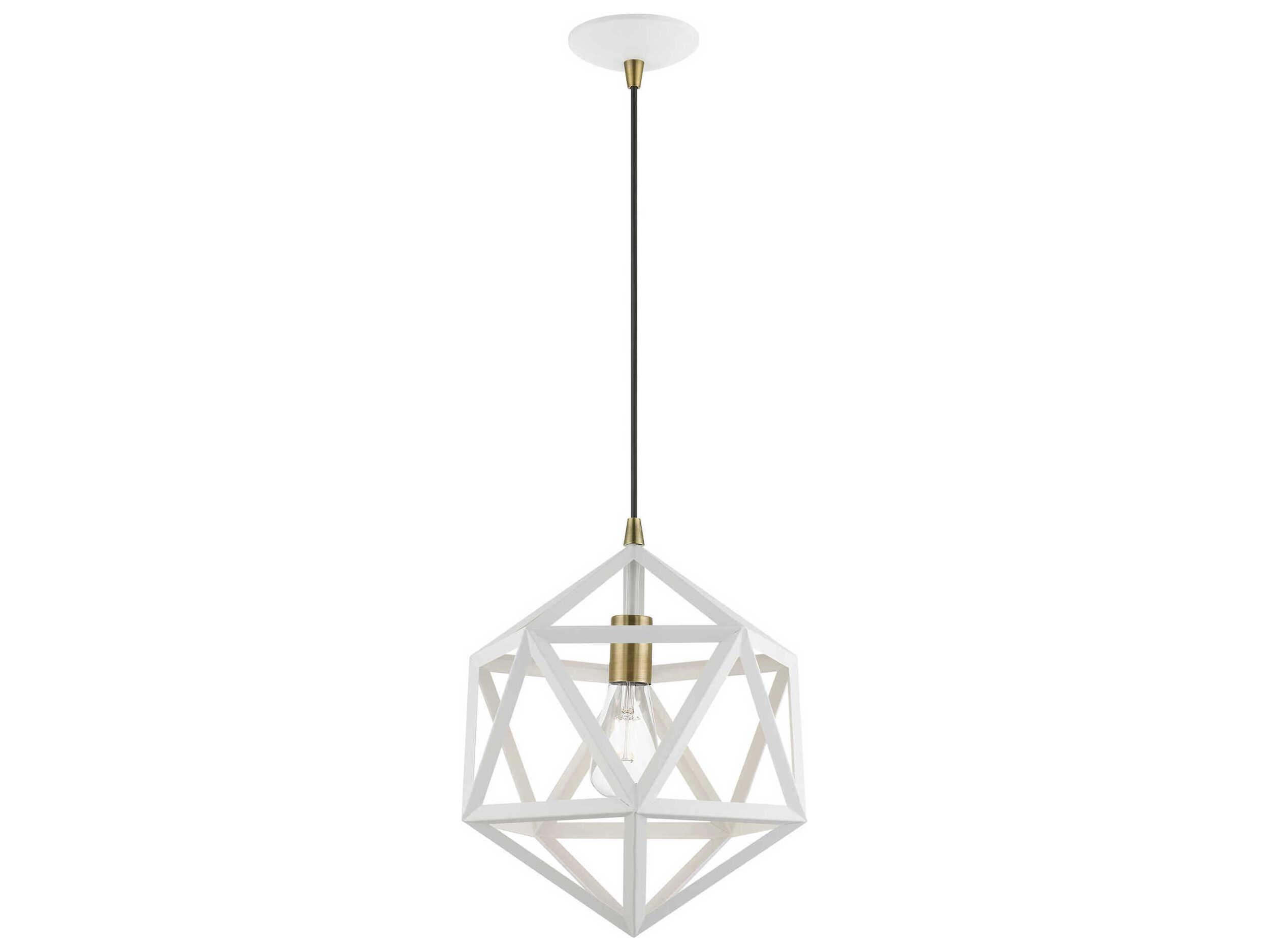 Livex Lighting Ashland 1-Light Textured White Antique Brass Geometric Pendant