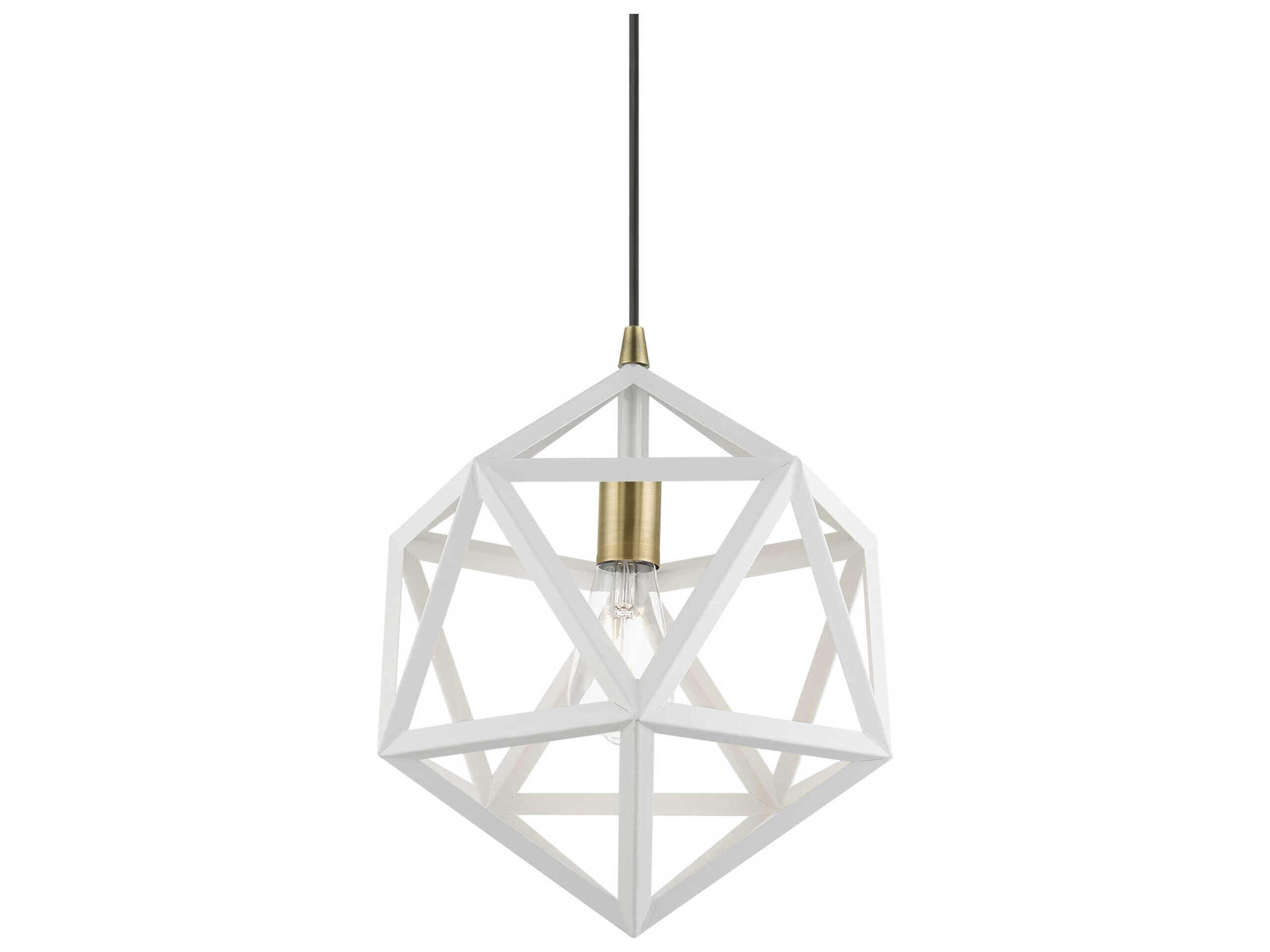 Livex Lighting Ashland 1-Light Textured White Antique Brass Geometric Pendant