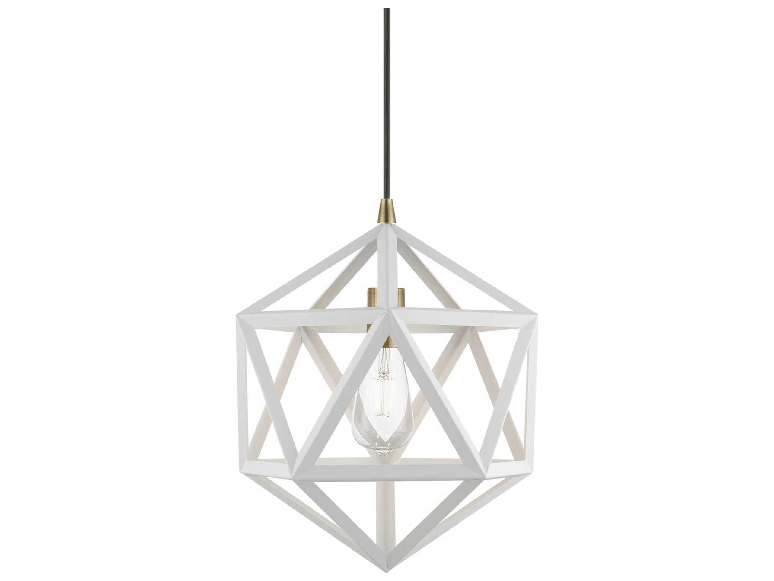 Livex Lighting Ashland 1-Light Textured White Antique Brass Geometric Pendant