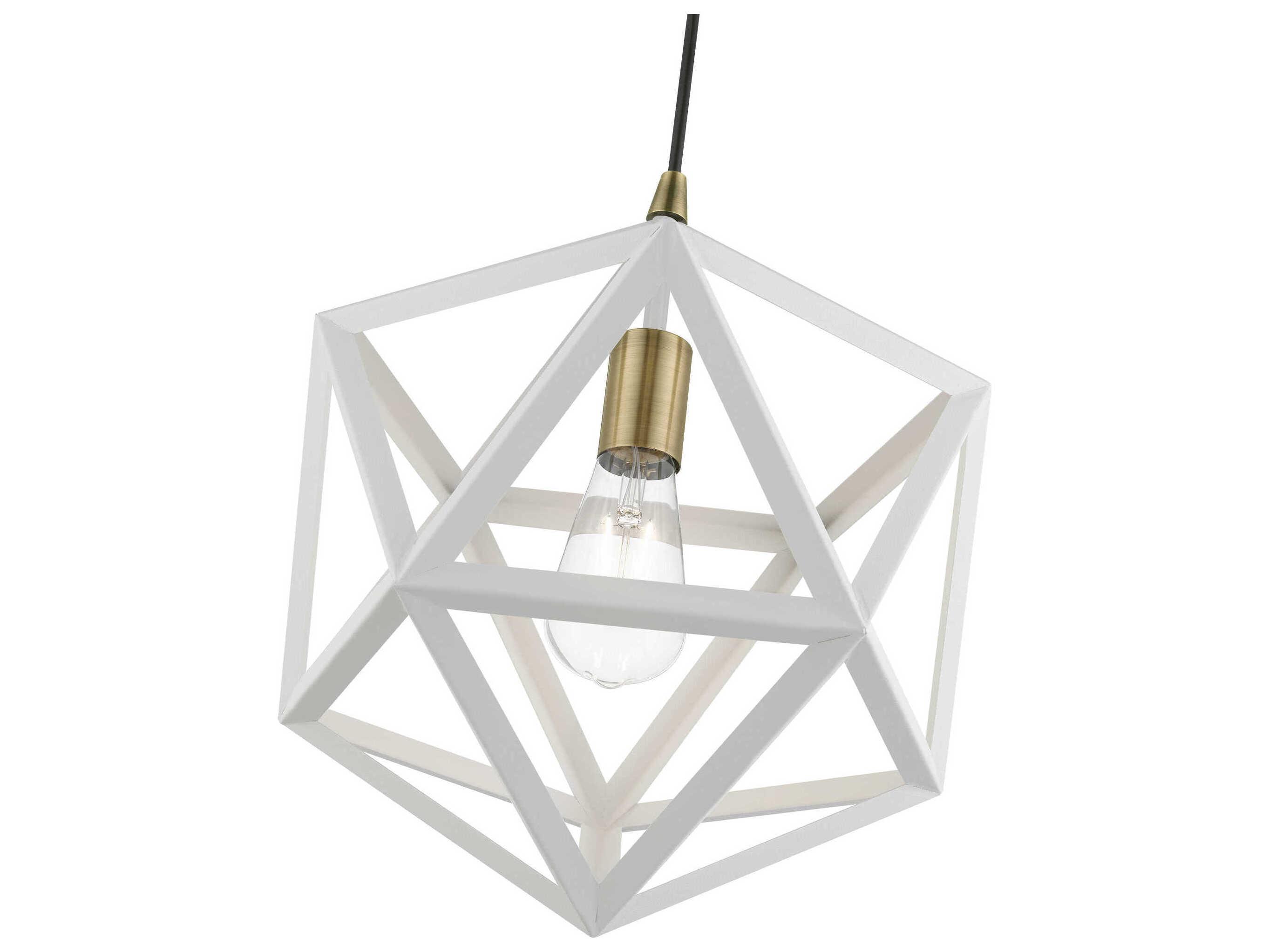 Livex Lighting Ashland 1-Light Textured White Antique Brass Geometric Pendant